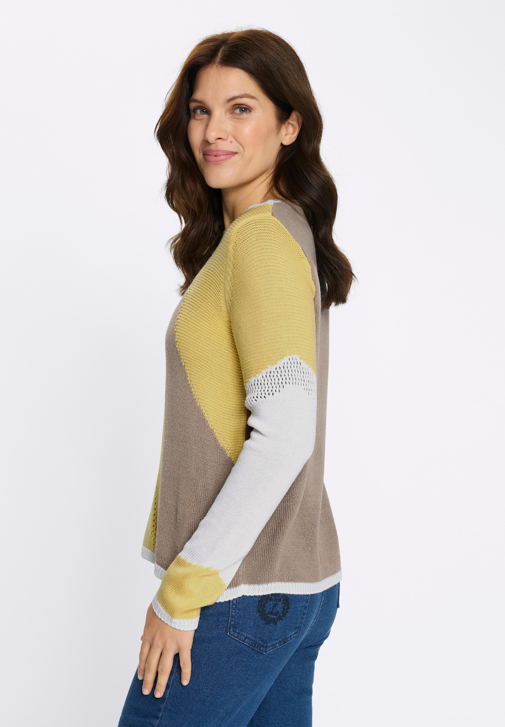 Sieh an! Strickpullover »Langarm-Pullover Ajourpullover mit Intarsien-Strickmuster«
