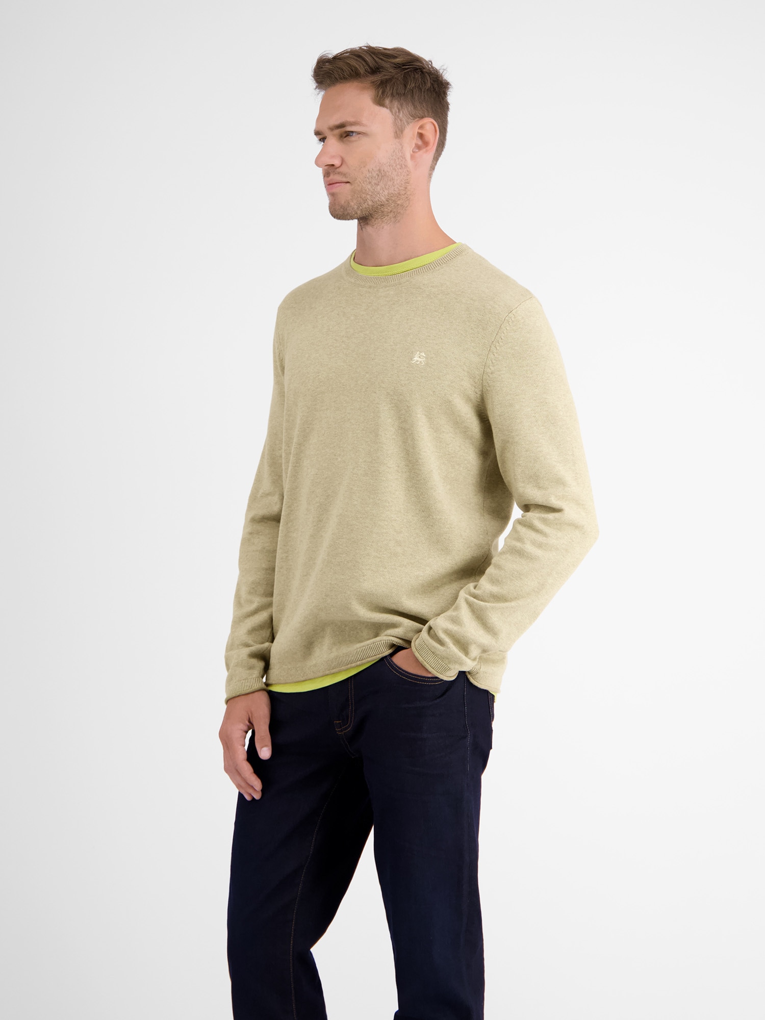 LERROS Strickpullover »LERROS Rundhalspullover, Flachstrick«