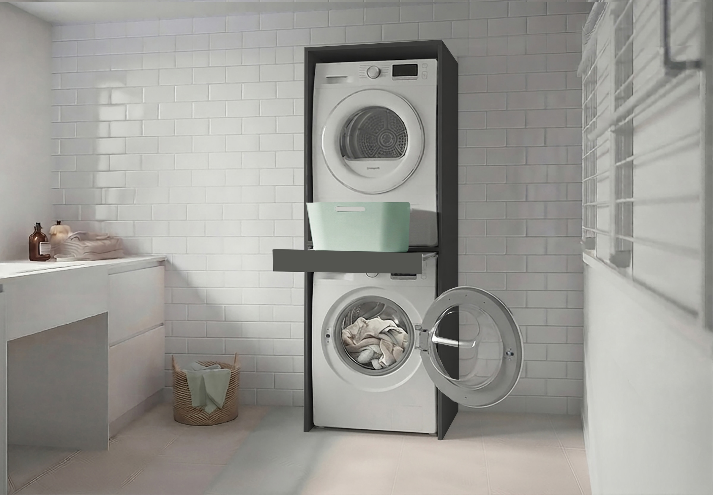 KOCHSTATION Waschmaschinenumbauschrank »KS-Linda« Breite 67 cm, 25mm starke Wände, ausziehbare Ablage