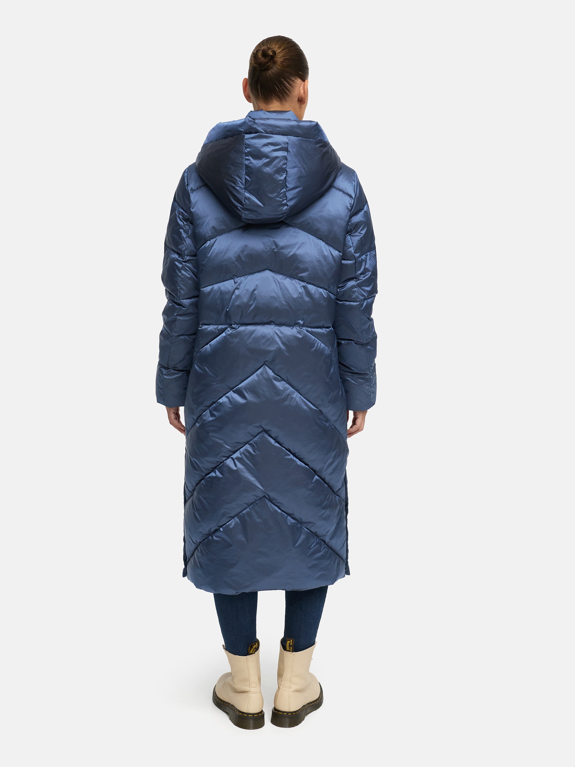 MANISA Steppmantel , mit Stehkragen und fester Kapuze und dekorativen Strickbändern
