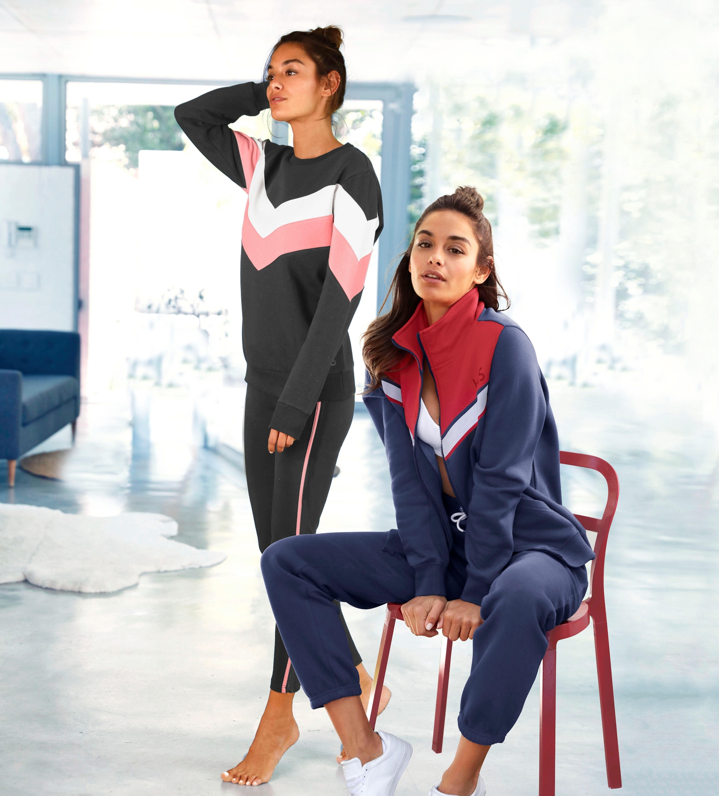 H.I.S Sweatshirt, mit Kontraststreifen an Vorderseite und Ärmeln, Loungewear
