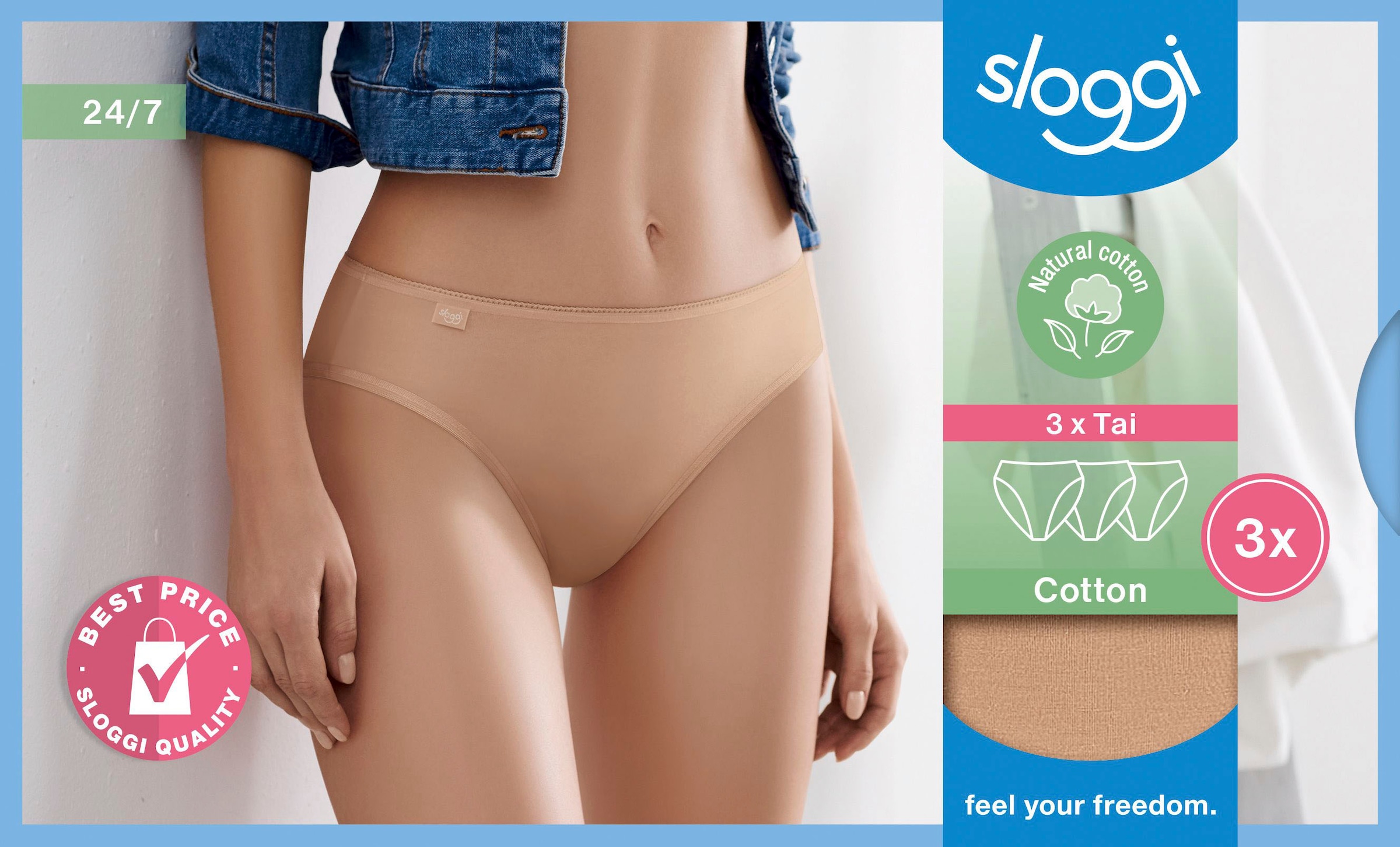 sloggi Jazz-Pants Slips »24/7 Cotton Tai C3P«, (3er Pack), hochwertige Verarbeitung mit flachen Nähten, angenehmer Elastikbund