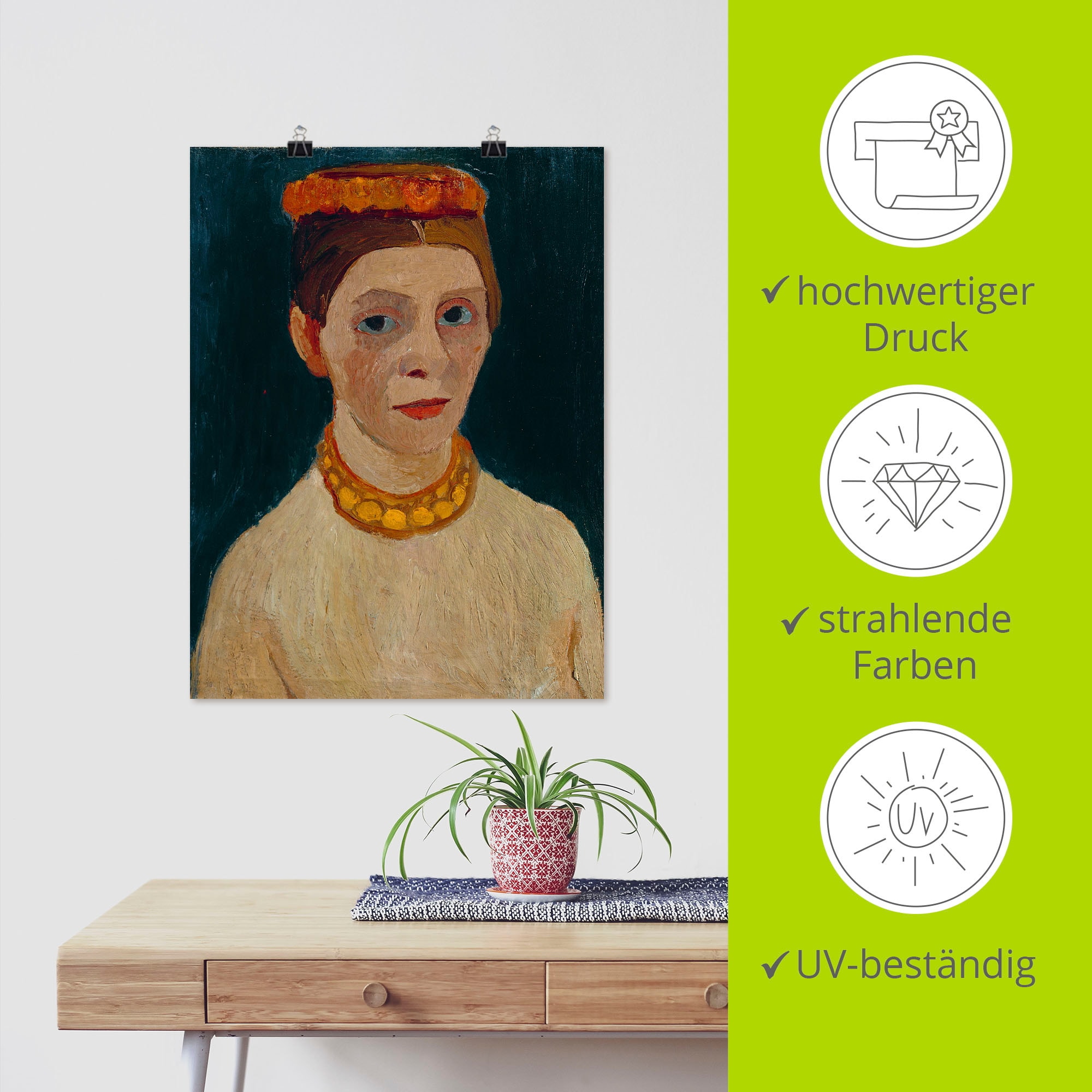 Artland Kunstdruck »Roter Blütenkranz und Kette.«, Porträts, (1 St.), als Leinwandbild, Wandaufkleber oder Poster in versch. Größen