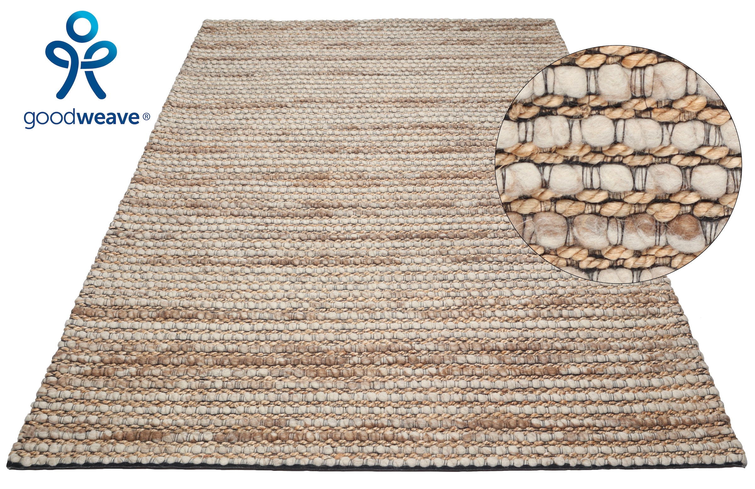 OTTO home Wollteppich »Leevy, Wolle und Jute, handgewebt, Handweb Teppiche« rechteckig 25 mm Höhe schöne Streifenoptik, Wohnzimmer, Schlafzimmer, Esszimmer