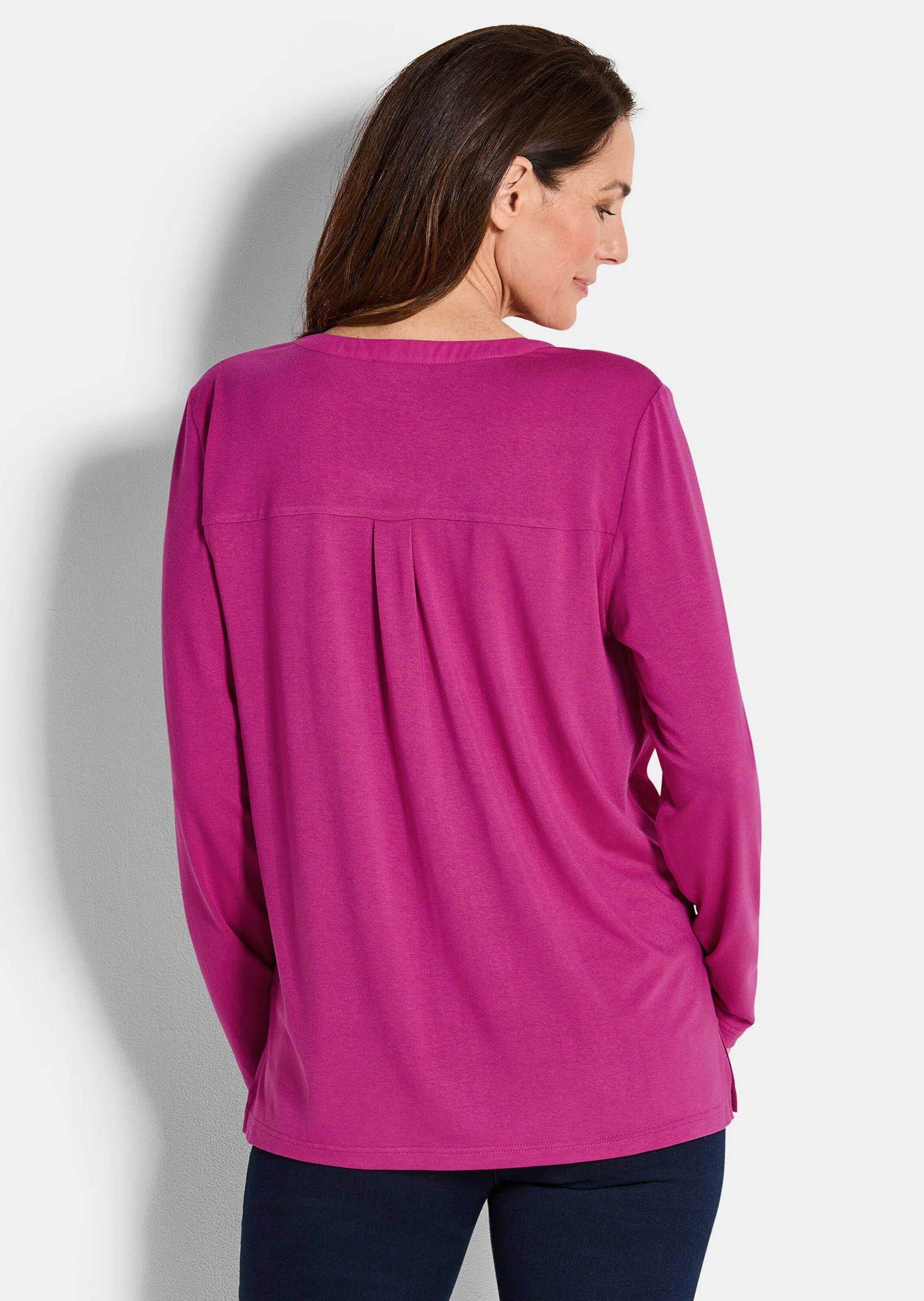 GOLDNER Kurzarmbluse »Elegantes Chiffonshirt mit Jersey-Details« Schlitz