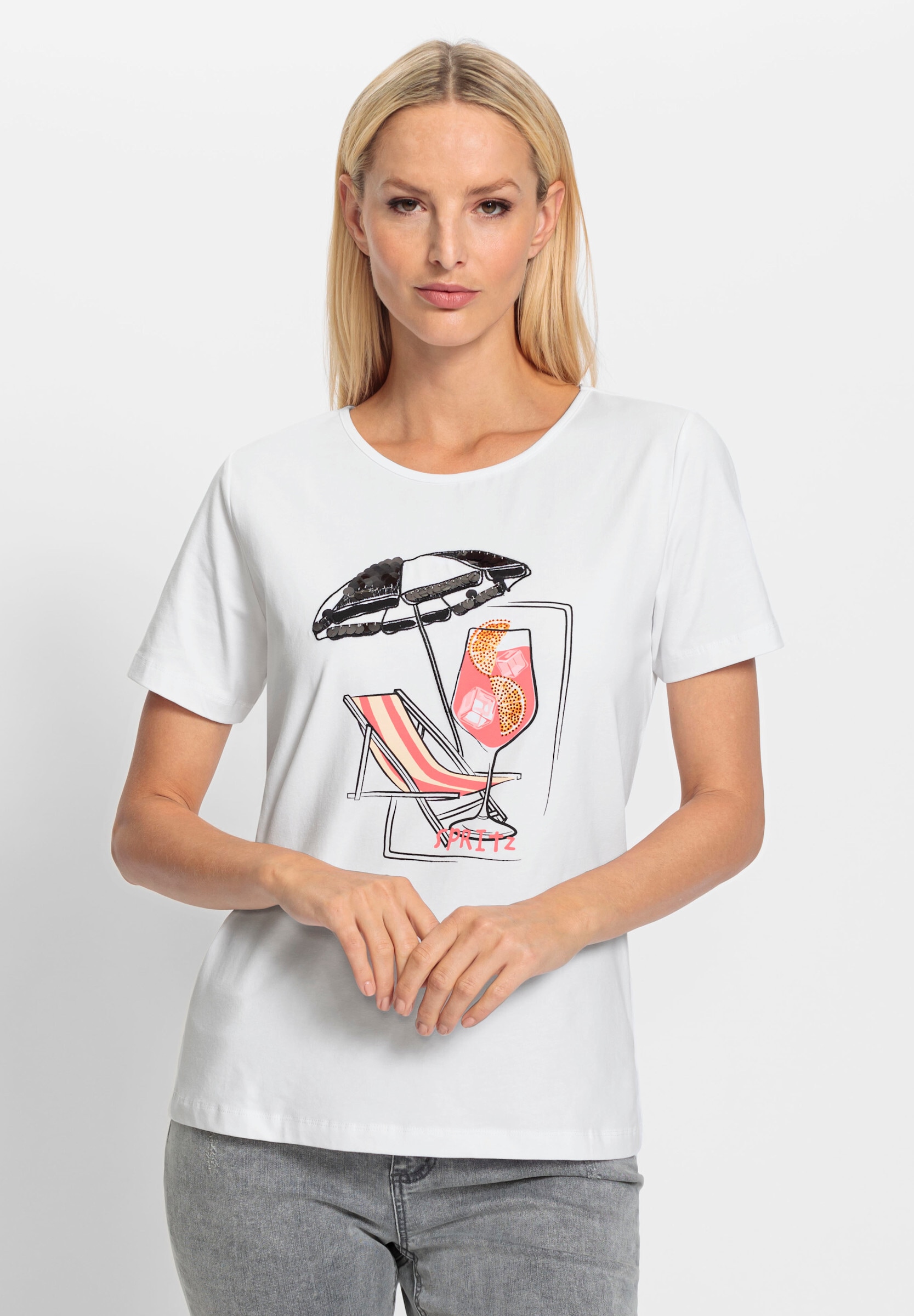 heine T-Shirt »T-Shirt Kurzarmshirt mit Pailletten und Glitzersteinen«