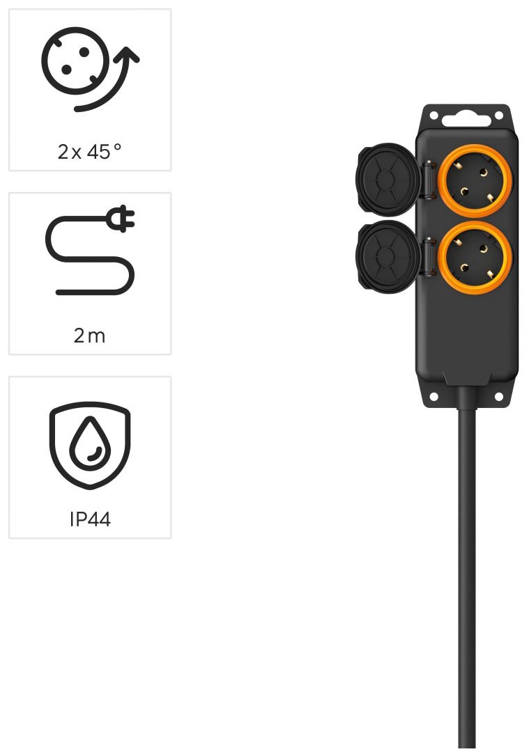 Hama Steckdosenleiste, 2-fach, (Klappendeckel Schutzkontaktkupplung-Schutzkontaktstecker Kabellänge 2 m), IP44