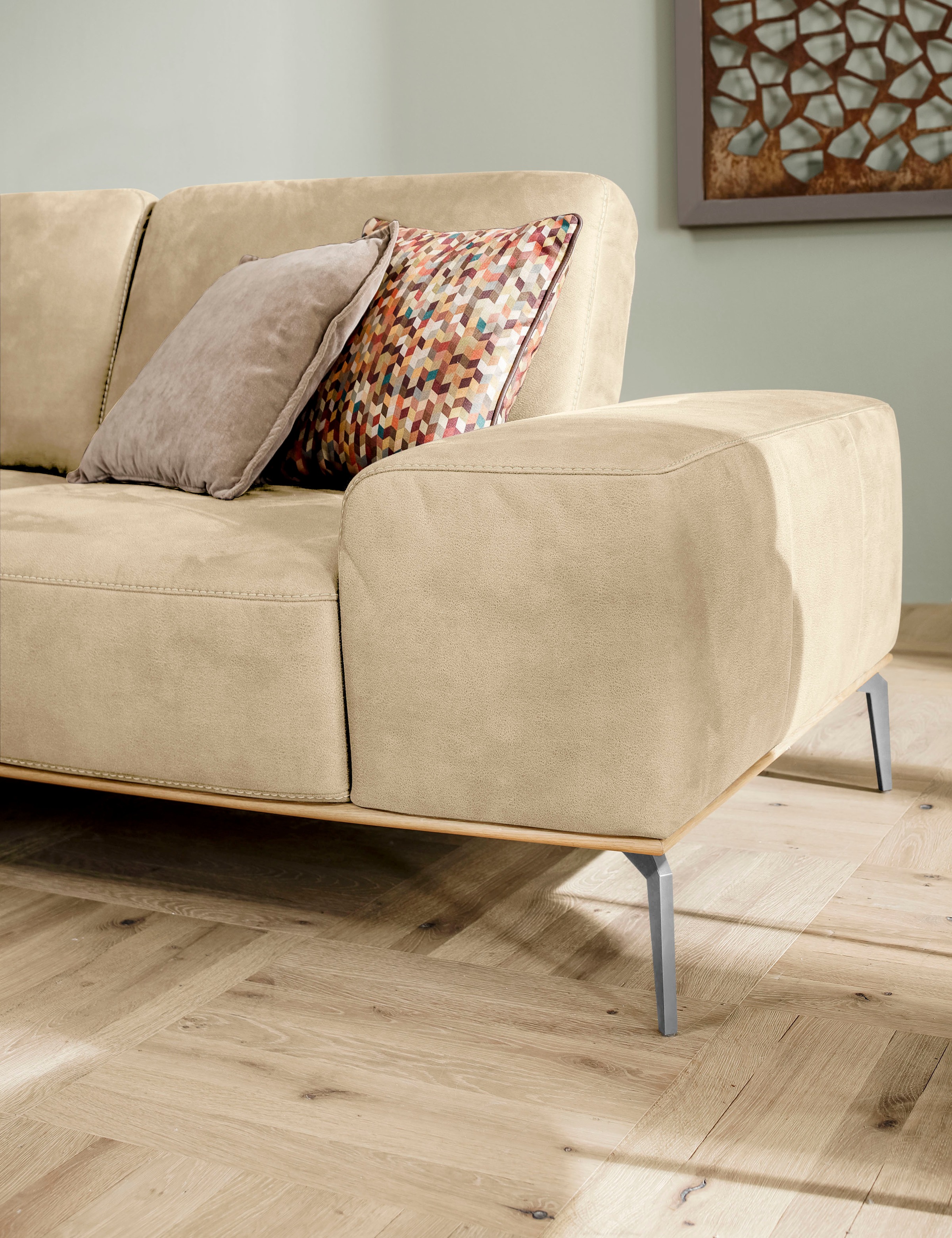 W.SCHILLIG Ecksofa »run, Designsofa, bequem, L-Form«, mit elegantem Holzsockel, Füße in Chrom glänzend, Breite 299 cm