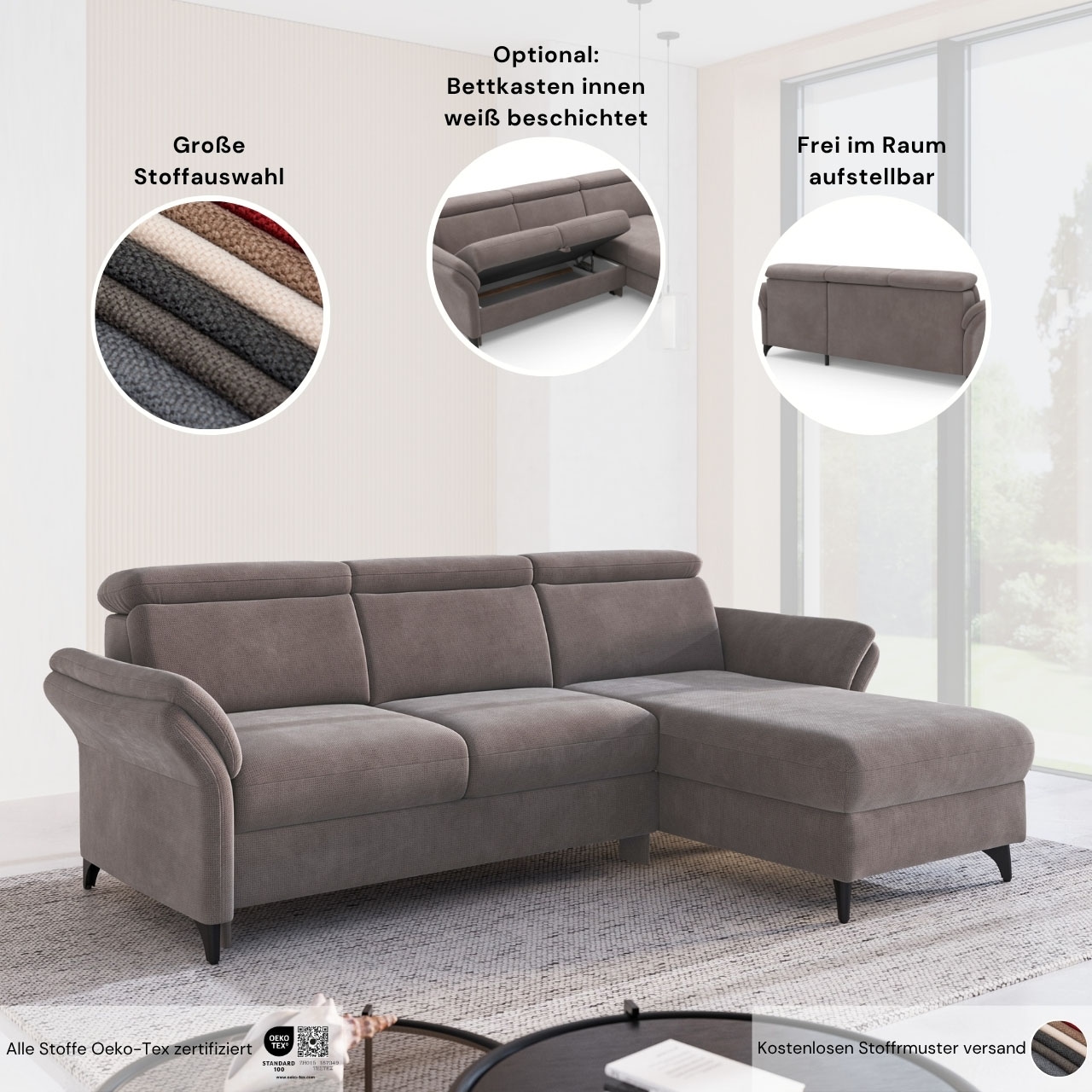 sit&more Ecksofa »Glendale, L-Form« inkl. Kopfteilverstellung, wahlweise mit Vorziehsitz und Bettkasten