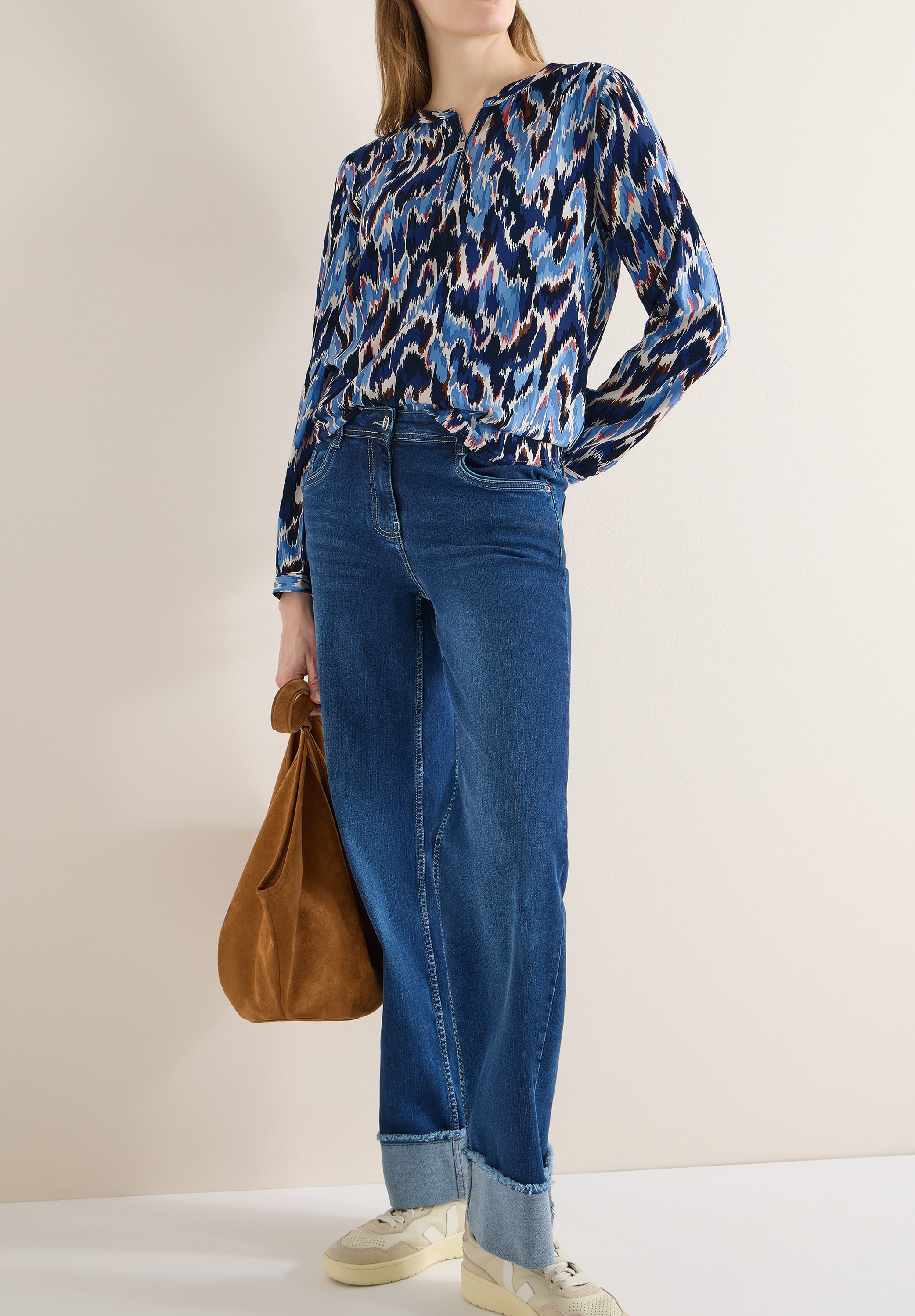 Cecil Langarmbluse mit grafischem Print und Reißverschluss