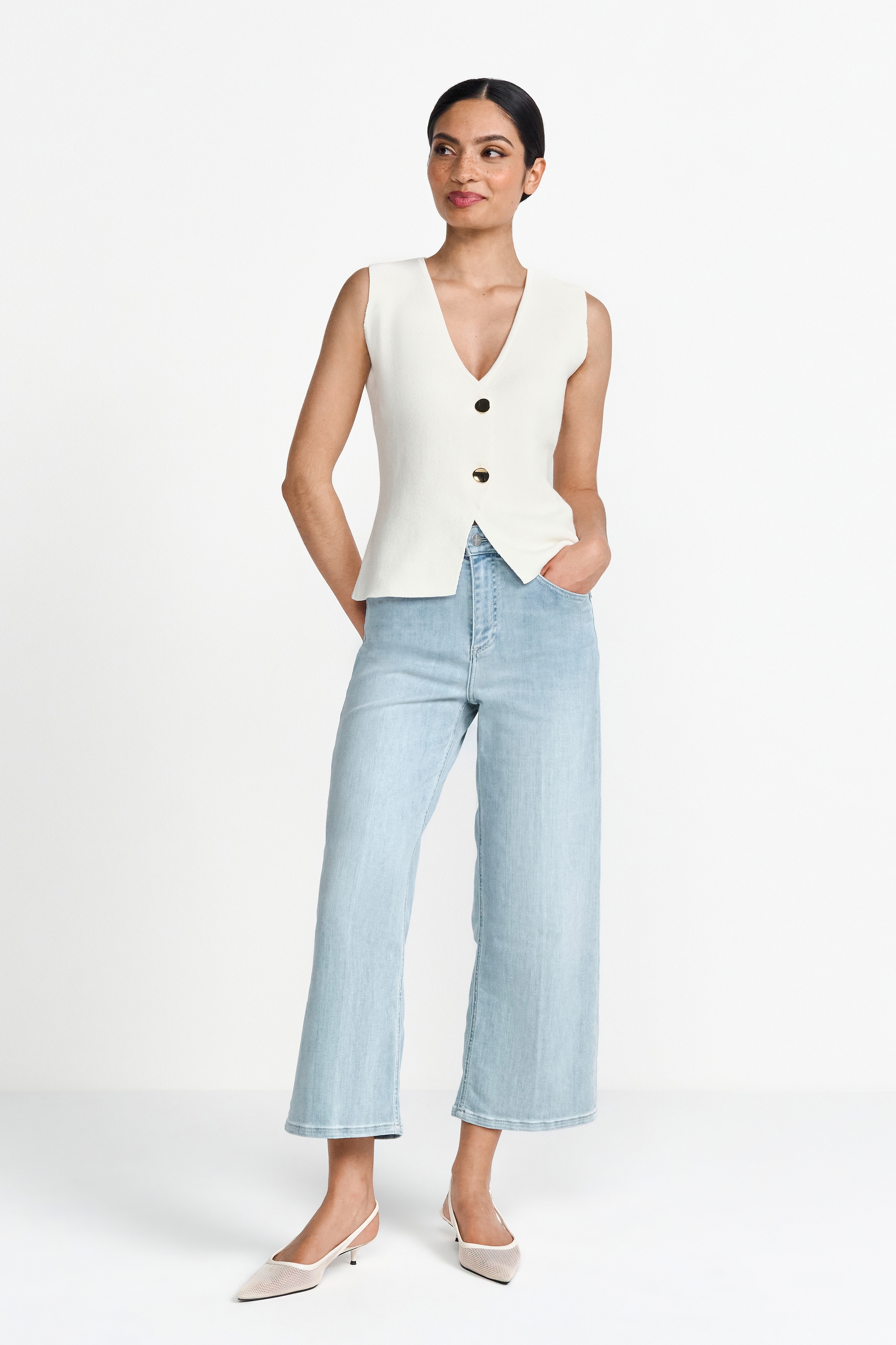 RICHROYAL 7/8-Jeans, Culotte Light Blue Satin Denim