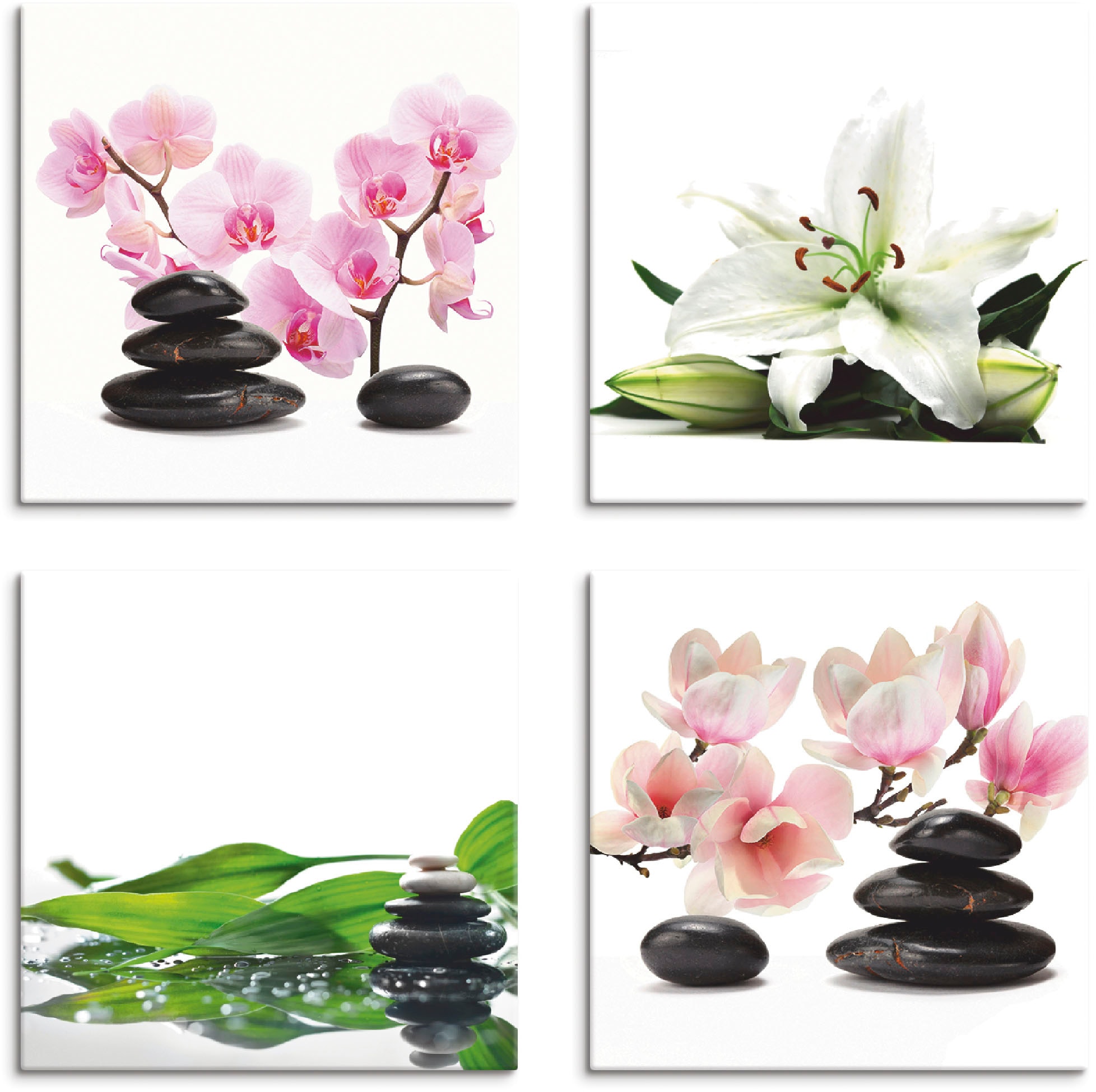 Spa Leinwandbild »Stein Set, Orchidee verschiedene 4er kaufen Bambus auf Größen Artland Lilie St.), Raten Zen, Magnolie«, (4