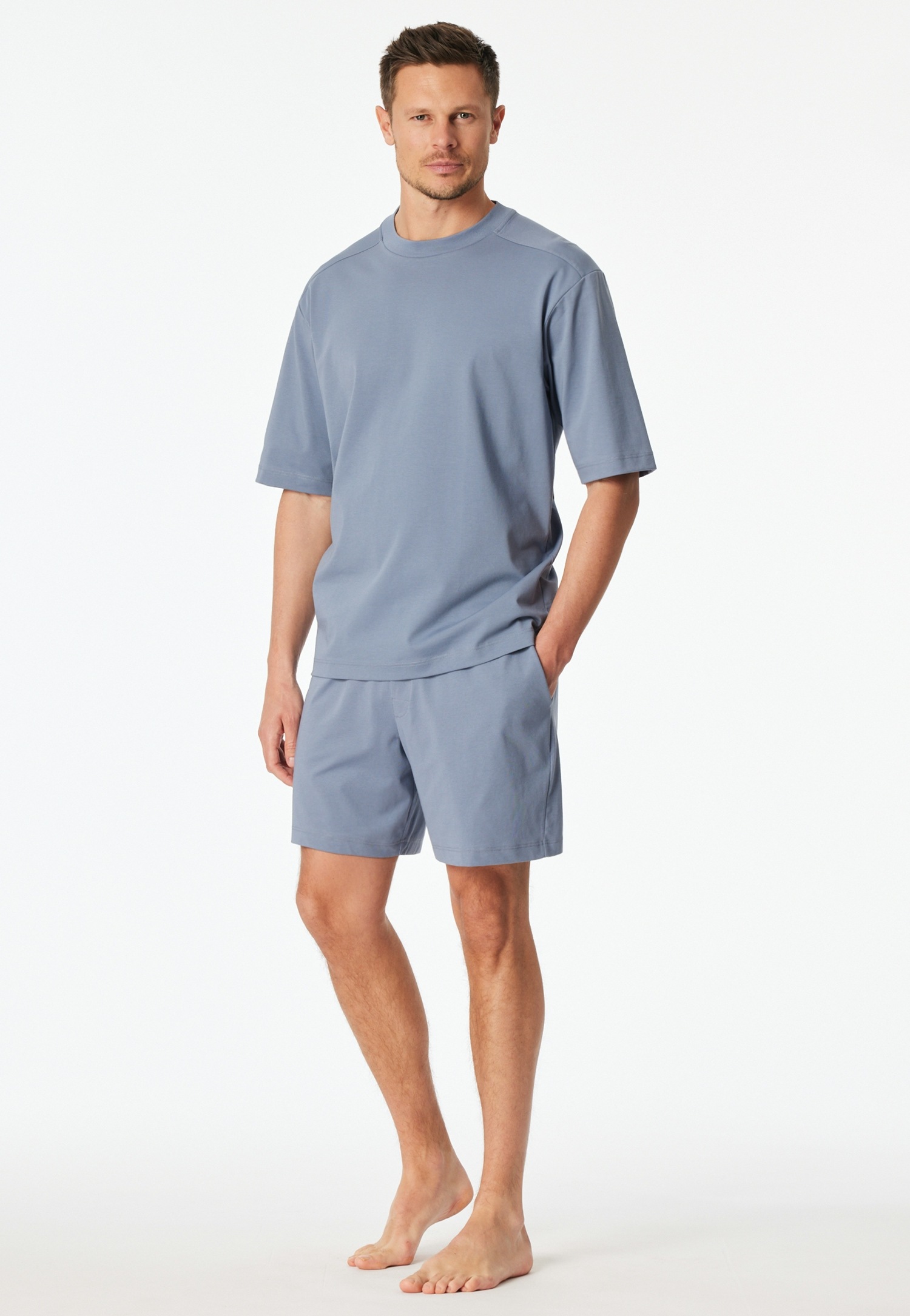 Schiesser Shorty »Modern Nightwear« 2 mit Rundhalsausschnitt und kurzem Arm, leichter Oversize-Fit