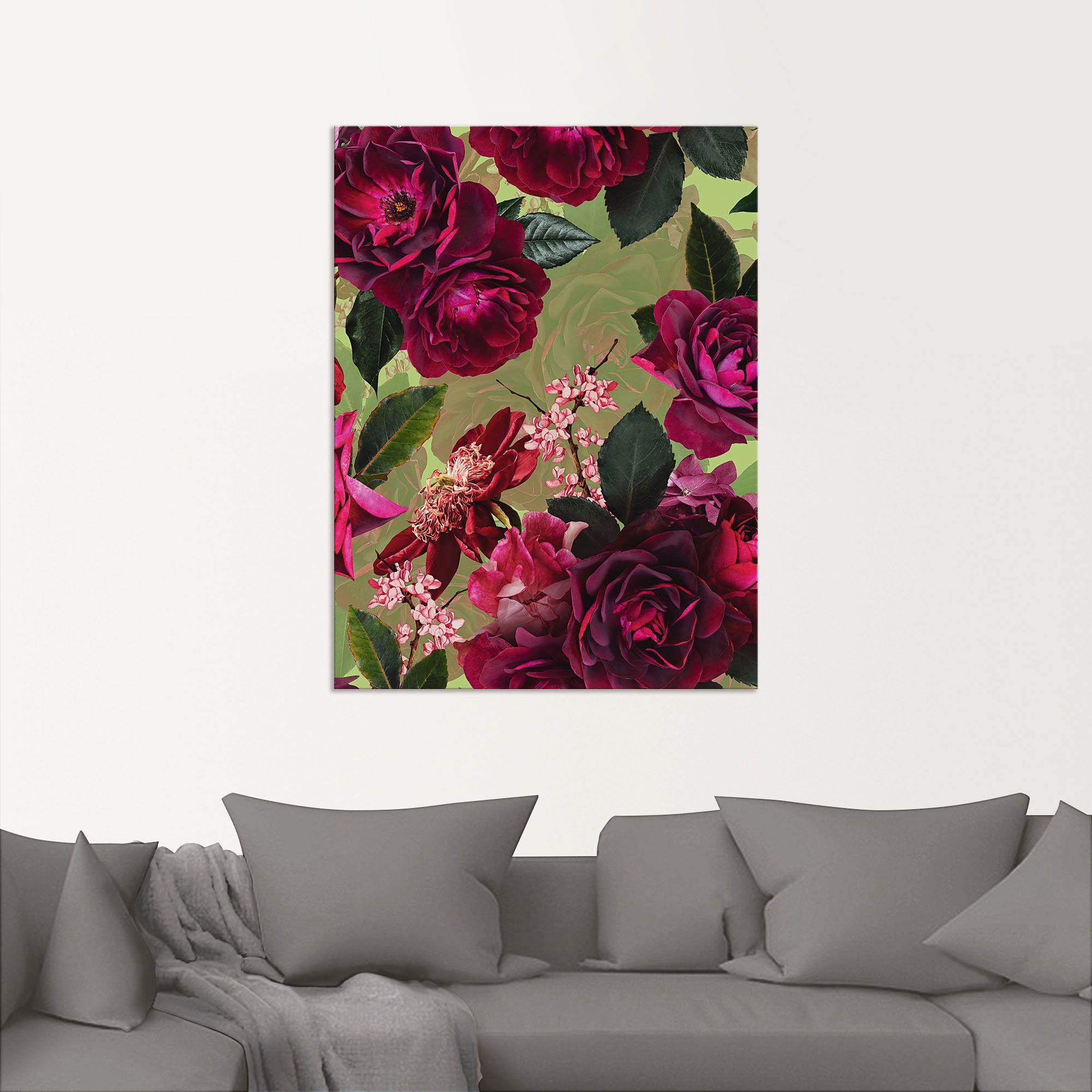 versch. Leinwandbild, Wandbild »Dunkle Poster Blumenbilder, (1 als Größen Rosen auf Wandaufkleber auf Artland Raten St.), in oder Grün«, kaufen Alubild,