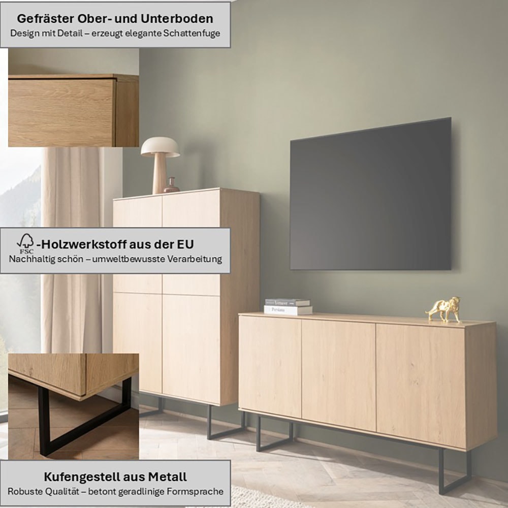 Home affaire Wohnwand »Lund, moderne Anbauwand, Wohnzimmer-Set in Stone Oak« 2 Stk. tlg.