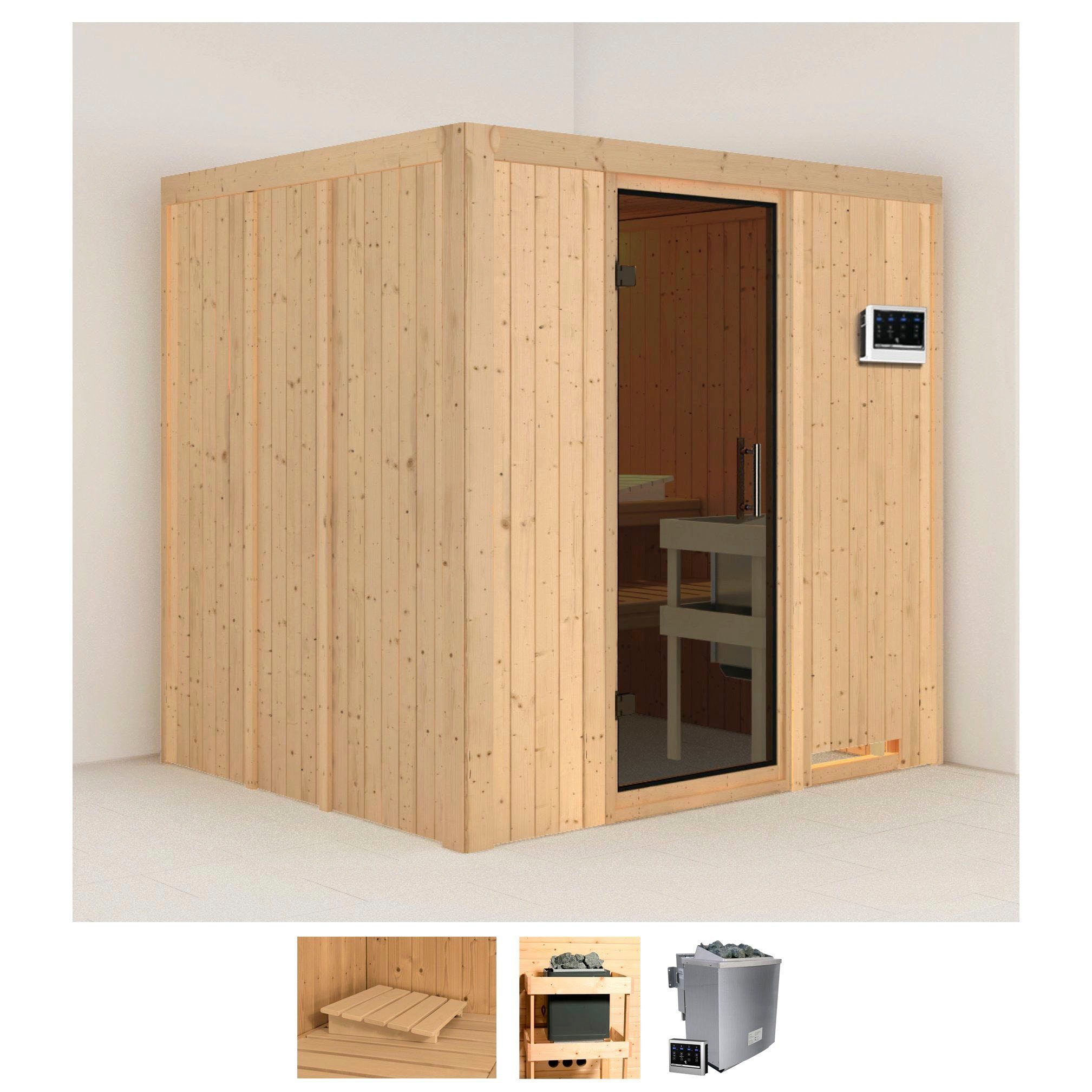 Sauna »Solida«, (Set), 9 KW-Bio-Ofen mit externer Steuerung