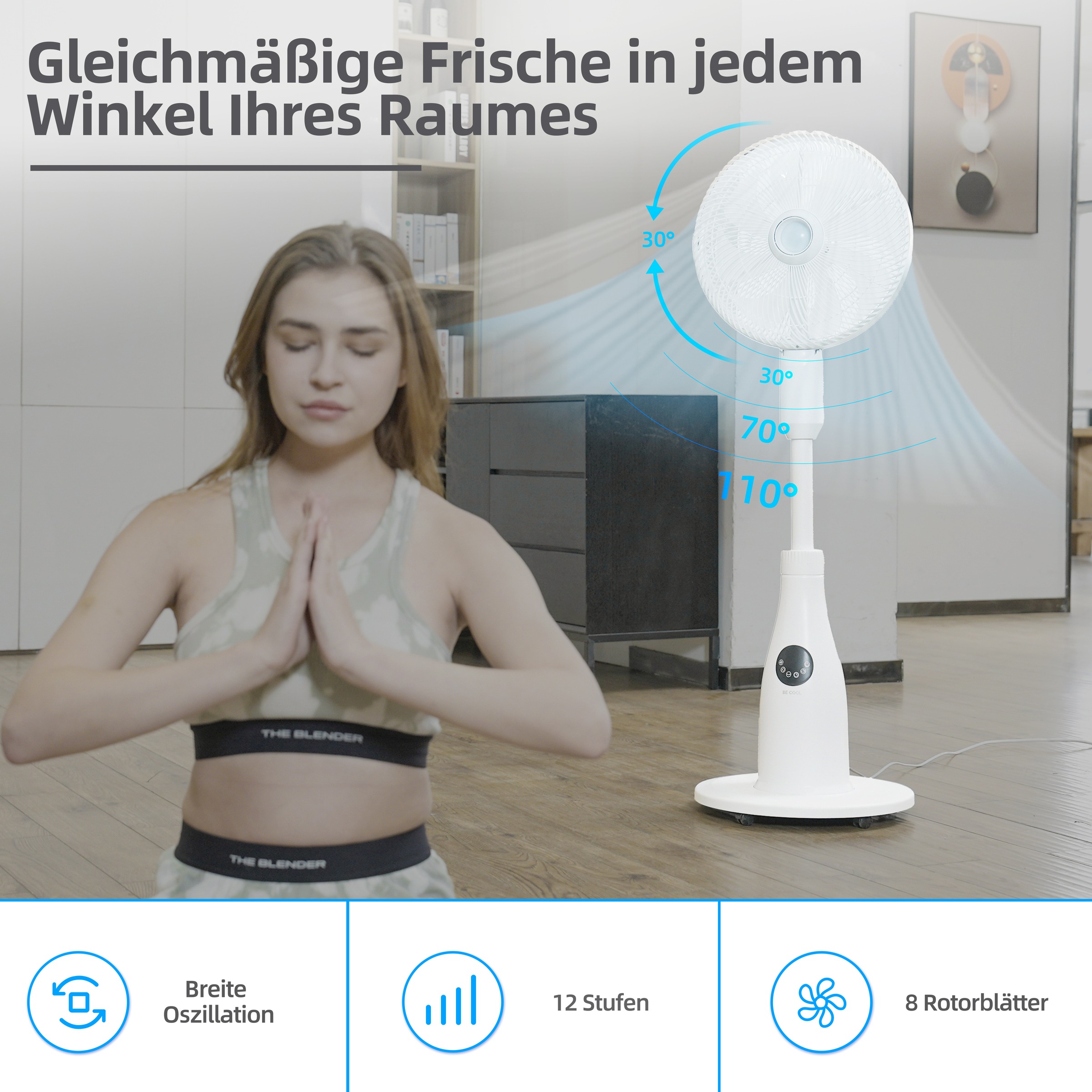 be cool Standventilator »Premium Sprühnebel-Standventilator mit 2 Liter Wassertank«, Sprühnebel-Funktion, Ambientebeleuchtung, Fernbedienung