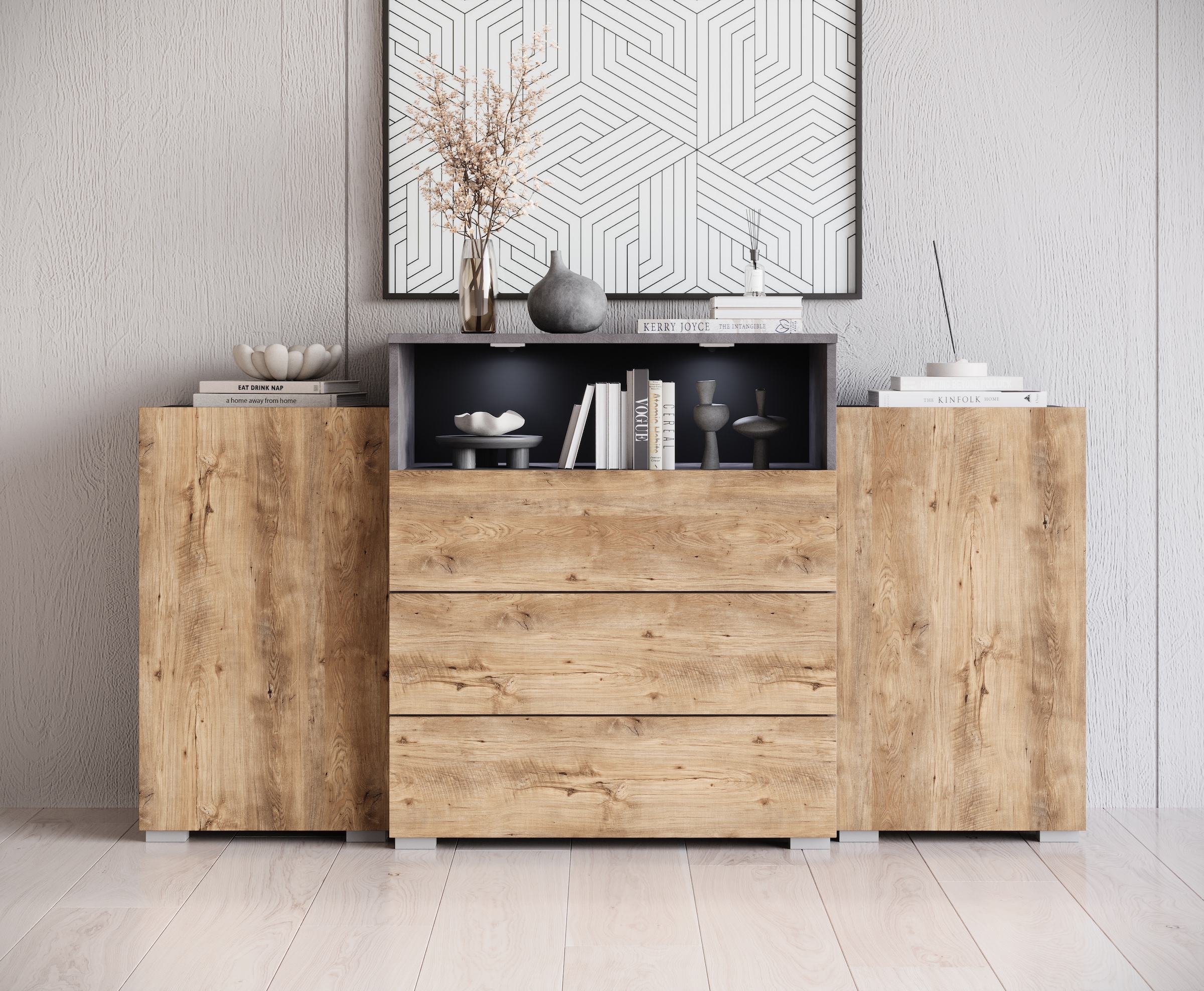 Home affaire Sideboard »URBAN III« Moderne Kommode mit 3 Schubladen und 4 Fächern, Breite 150 cm