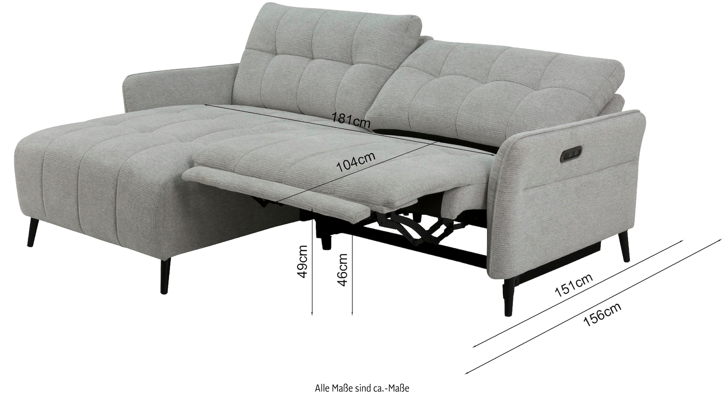 INOSIGN Ecksofa »DENIO 3-Sitzer, L-Form (Breite 209cm), elektr. Relaxfunktion, USB-A/C« Liegefunktion durch Recliner, Federkernpolsterung