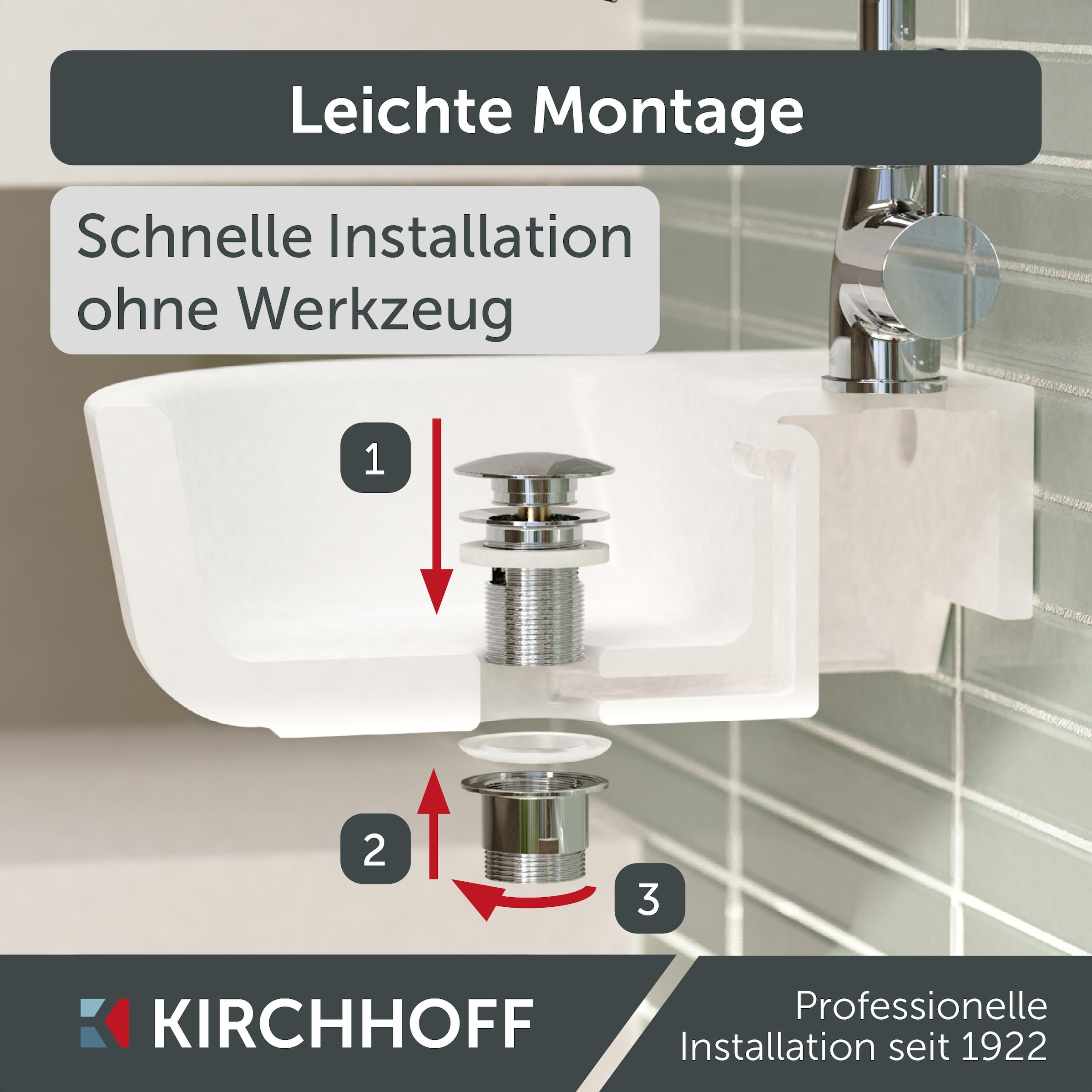 Kirchhoff Duschablauf, Universal Waschbecken Ablaufgarnitur, Abfluss Stöpsel, Chrom
