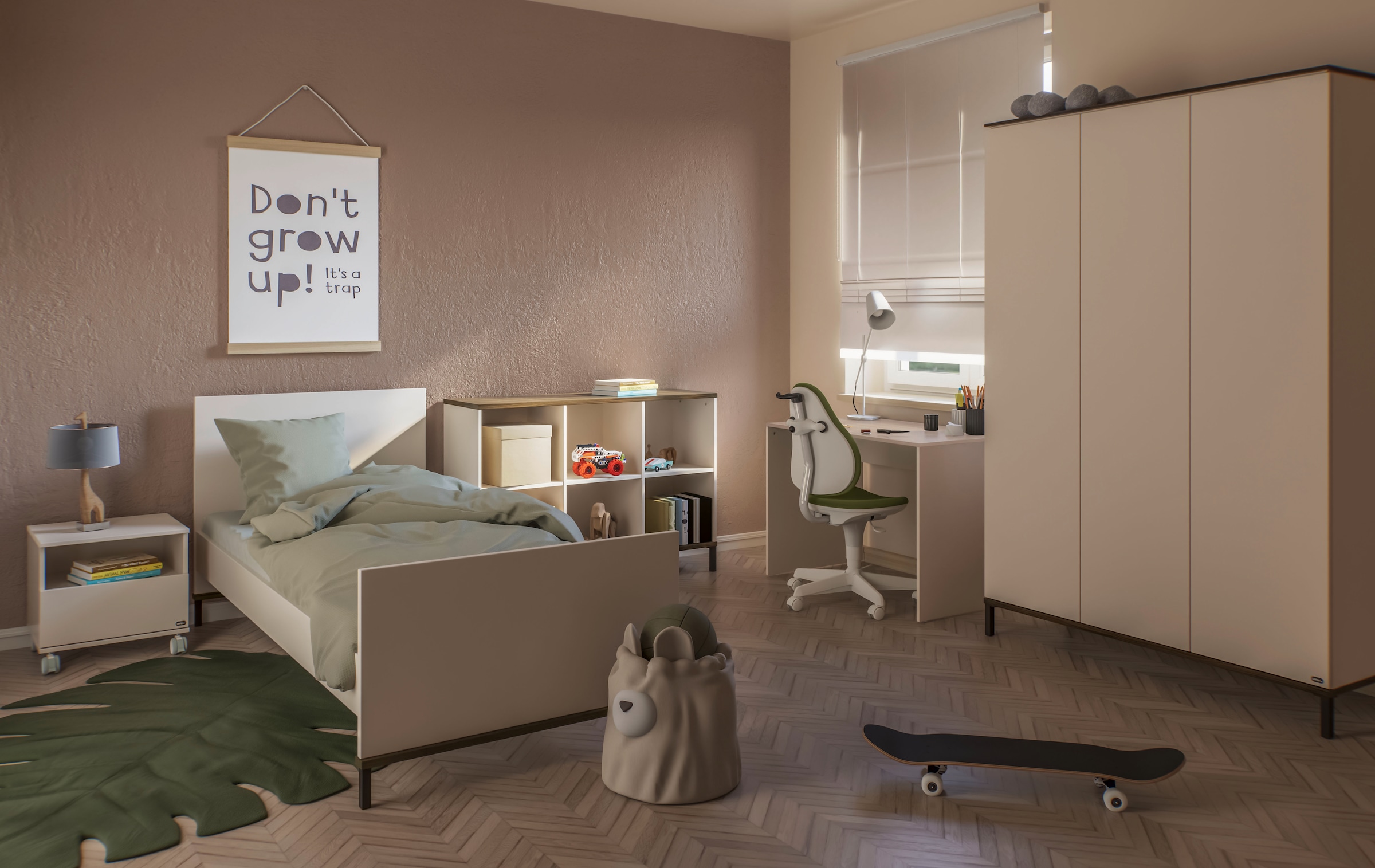 YUNY by PAIDI Kinderbett »LOVELY ALIV«, (B/H/T ca. 207x96x91cm, Off-White/Dark-Walnut), yuny by PAIDI