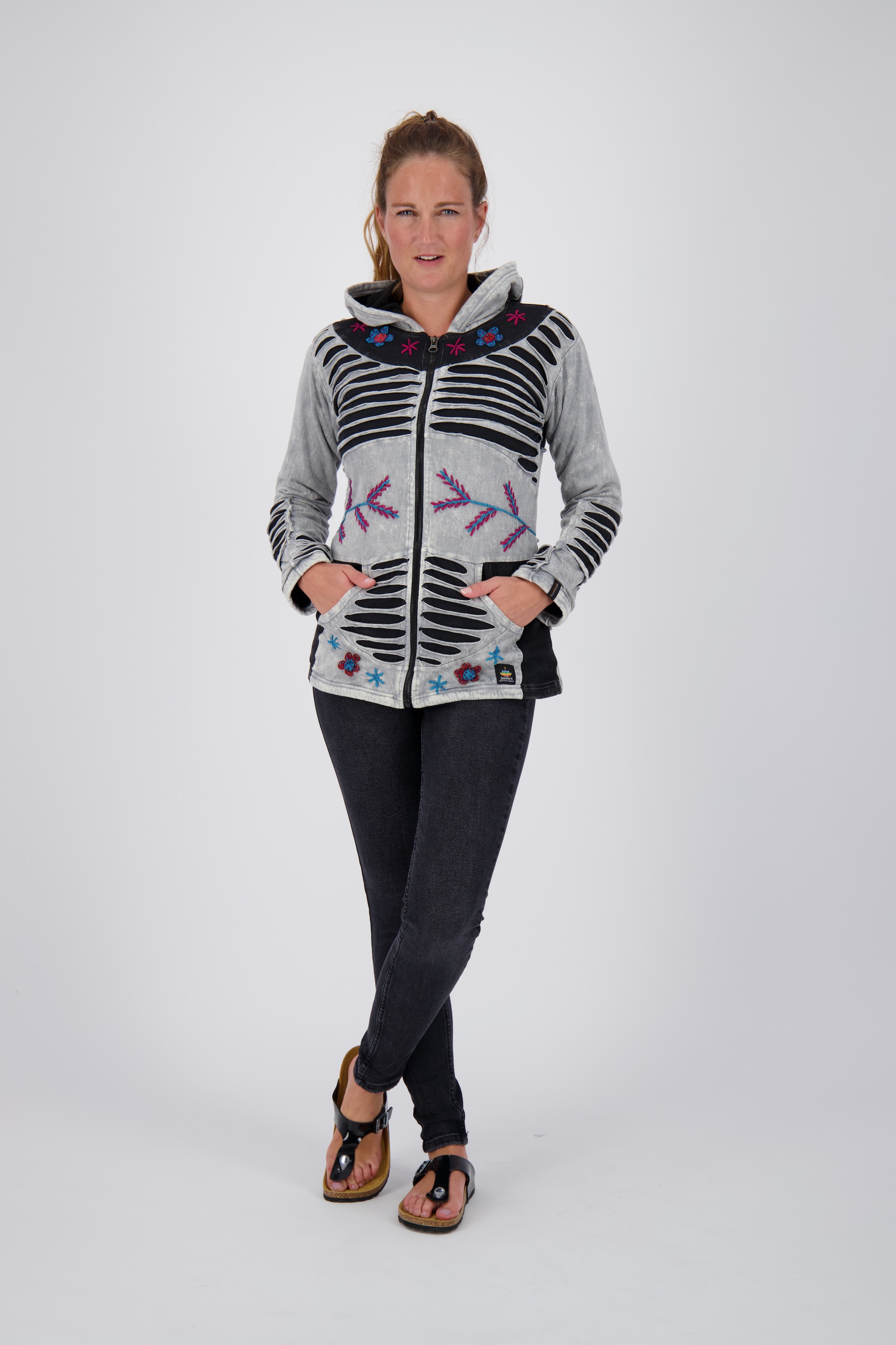 DEPROC Active Fleecejacke »Patchwork NUNAVUT LIGHT GRAY & NEW FLOWER POWER«