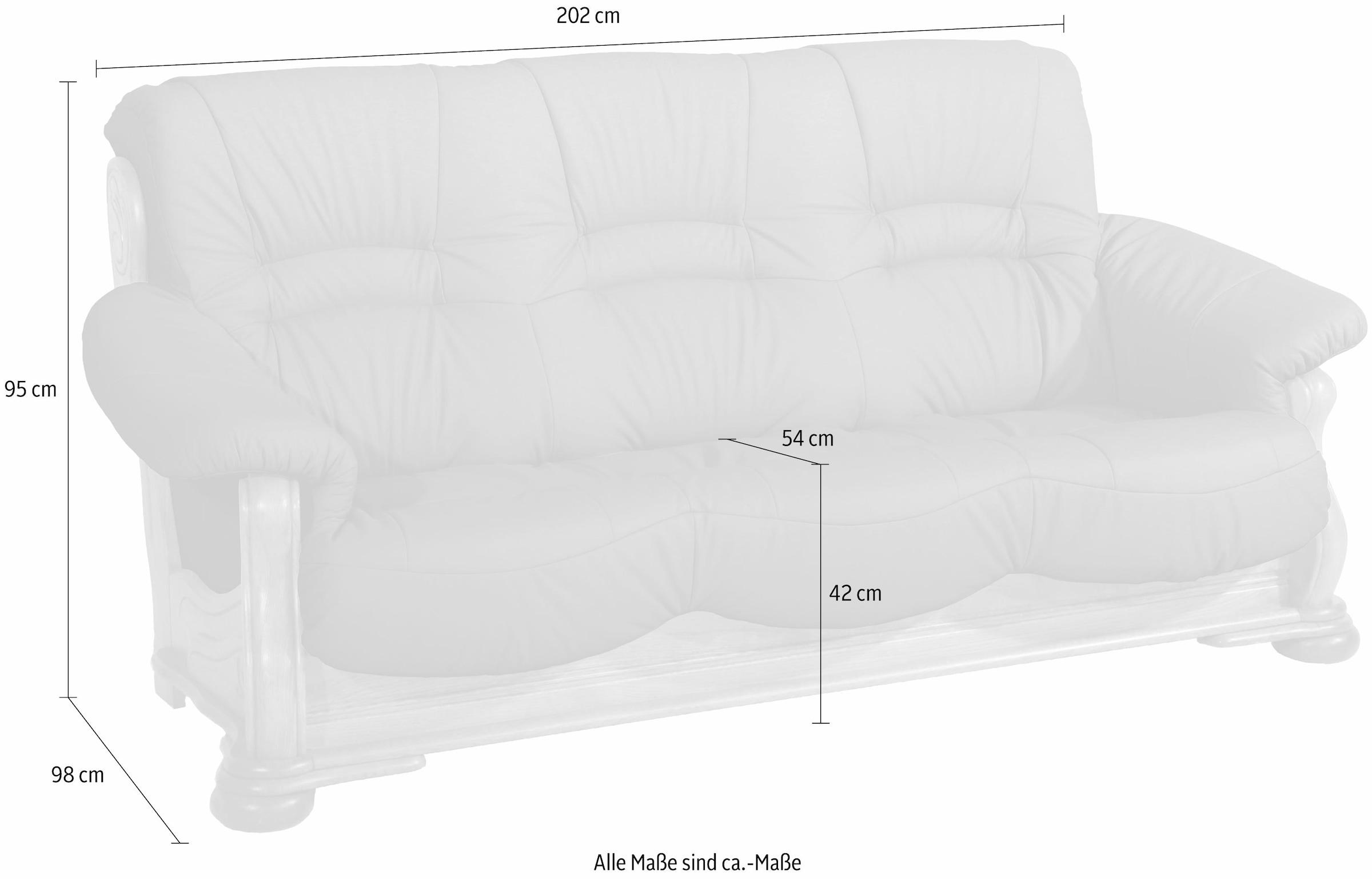 Max Winzer® 3-Sitzer »Texas mit aufwendig gefrästen Ornamenten im Eichenholzgestell«, bequemer Retro Klassiker, kompakte Stellmaße, Breite 202 cm
