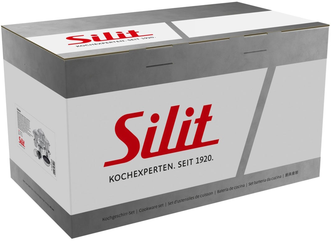 Silit Topf-Set »Toskana, Kochtopf Set mit Glasdeckel induktionsgeeignet, teilmattiert« Set, mit Milchtopf und Dampfgareinsatz, 14 Stk. tlg. Edelstahl 18/10