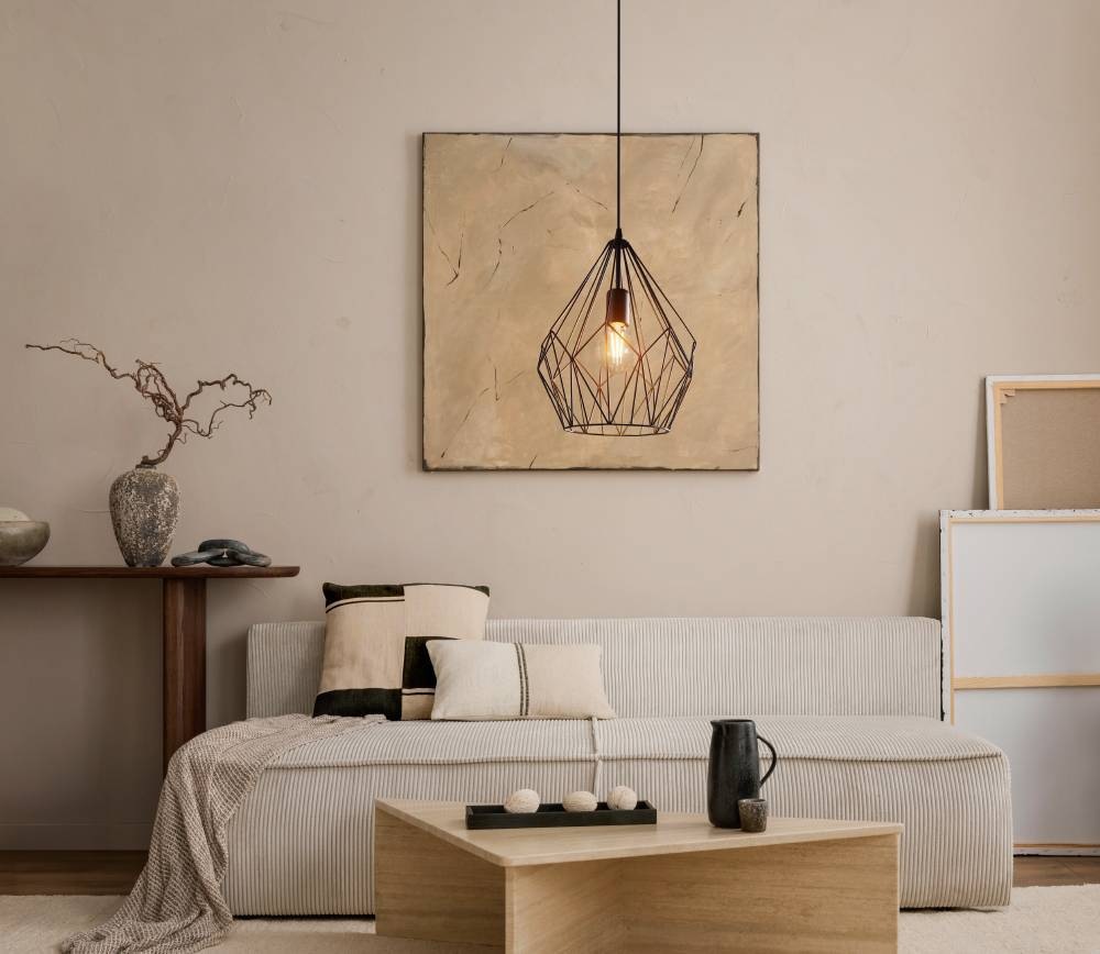 EGLO Pendelleuchte »CARLTON«, 1 flammig, Leuchtmittel E27 | ohne Leuchtmittel, Vintage Pendellampe, 1 flammig, Drahtgeflecht, Industrial, 110x31cm
