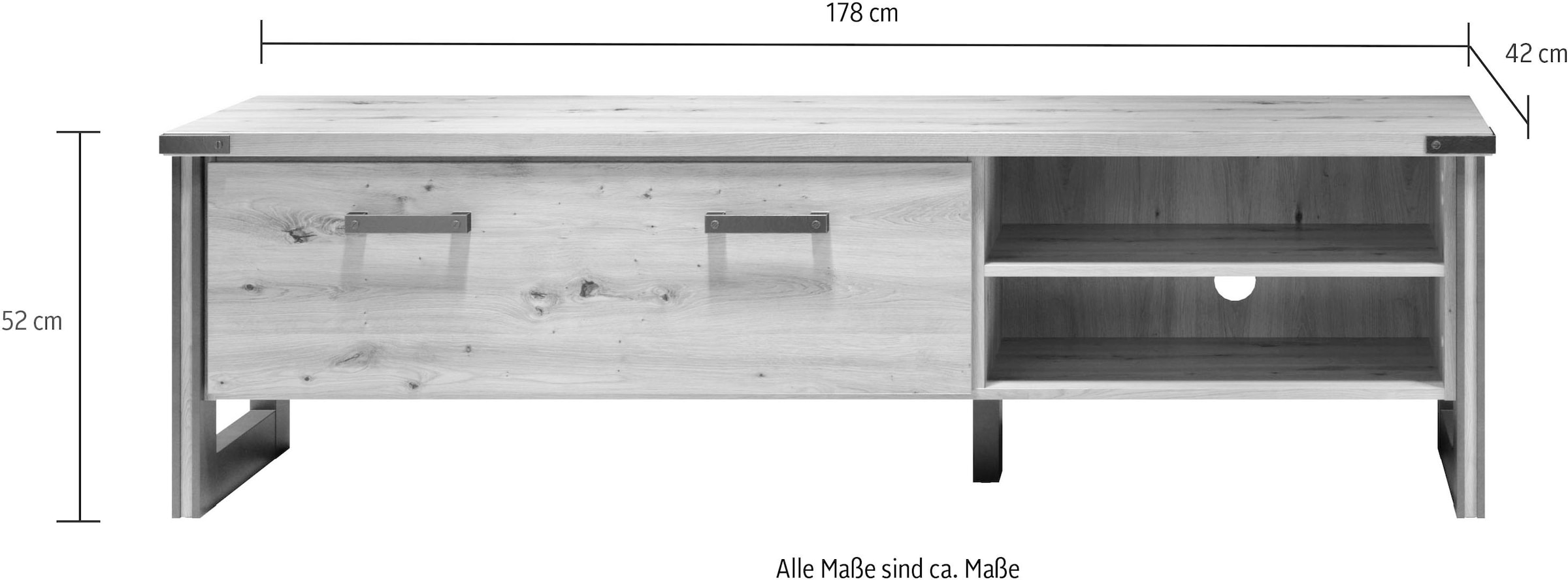 Home affaire Lowboard »Mia«, (1 St.), Echtholzoptik, Eiche, 178 cm breiter Schrank