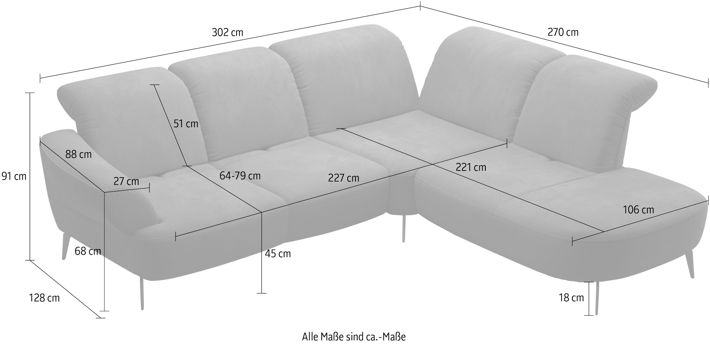 sit&more Ecksofa »Dance, L-Form, inkl. Sitztiefenverstellung« inkl. Click&Seat, optional mit Kopfteilverstellung