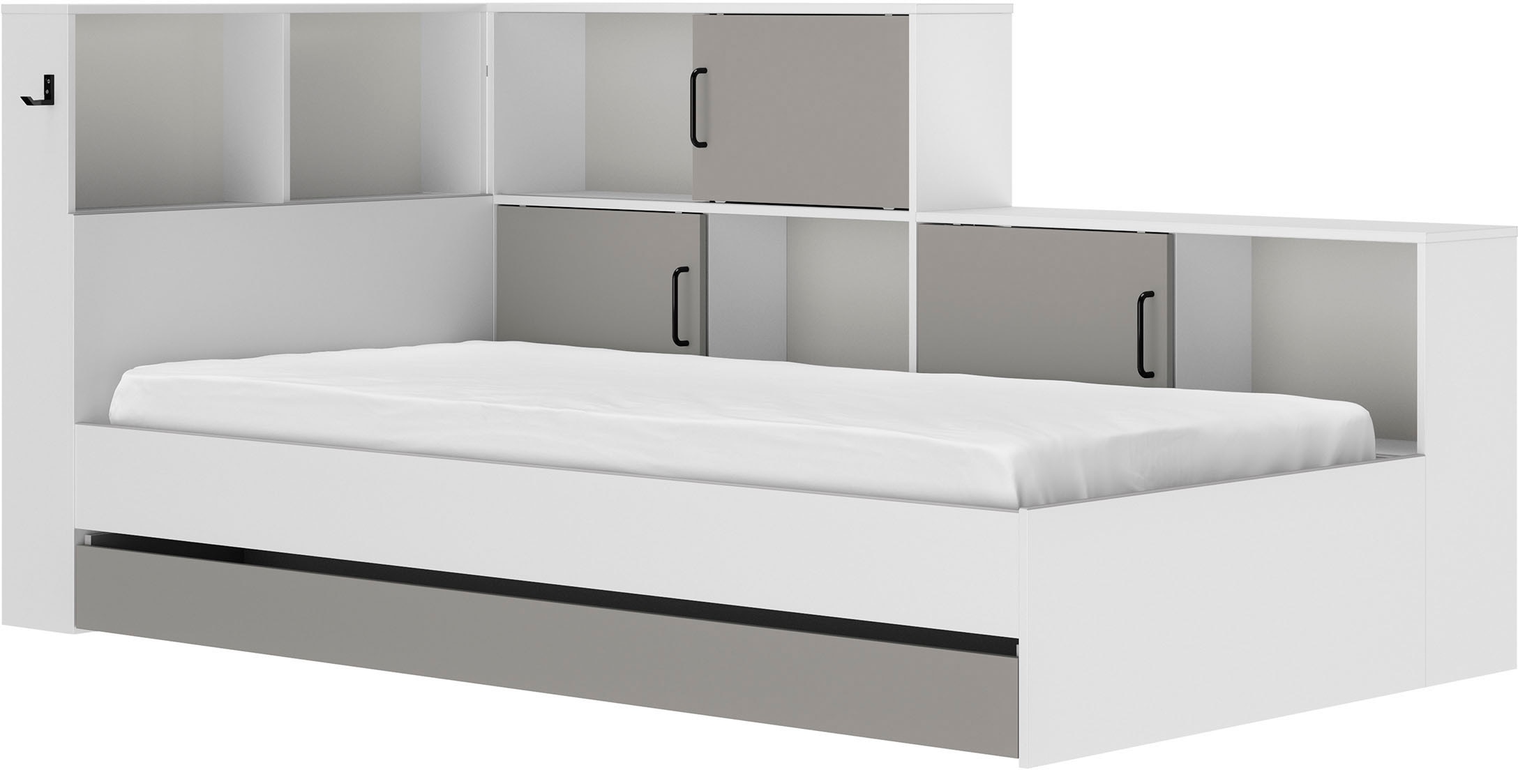 Lit rangement erwan 90x200 blanc / gris moon