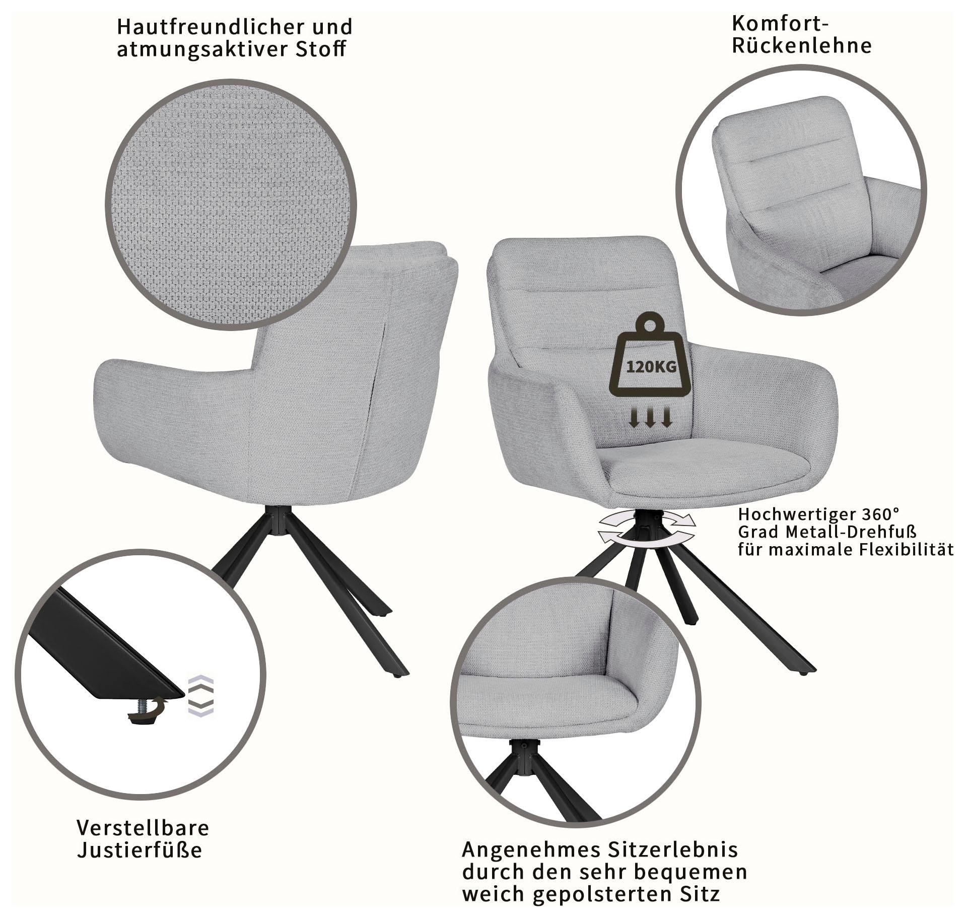 INOSIGN Esszimmerstuhl »Asly« () 1 Stk.mit hochwertigem Webstoff, Holzgestell und 360°-Funktion
