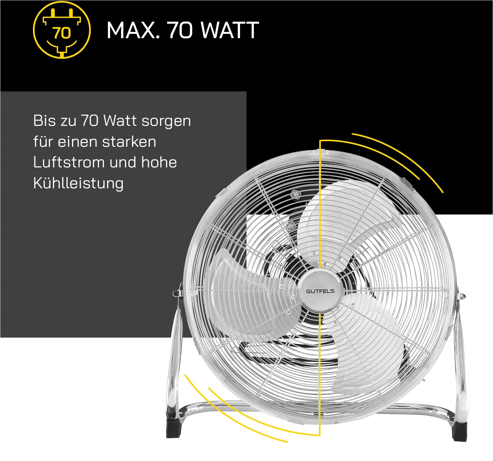 Gutfels Bodenventilator »VB 37059 ch«, Ø 50 cm, Vollmetall, 100 W Leistung, edelstahlfarben