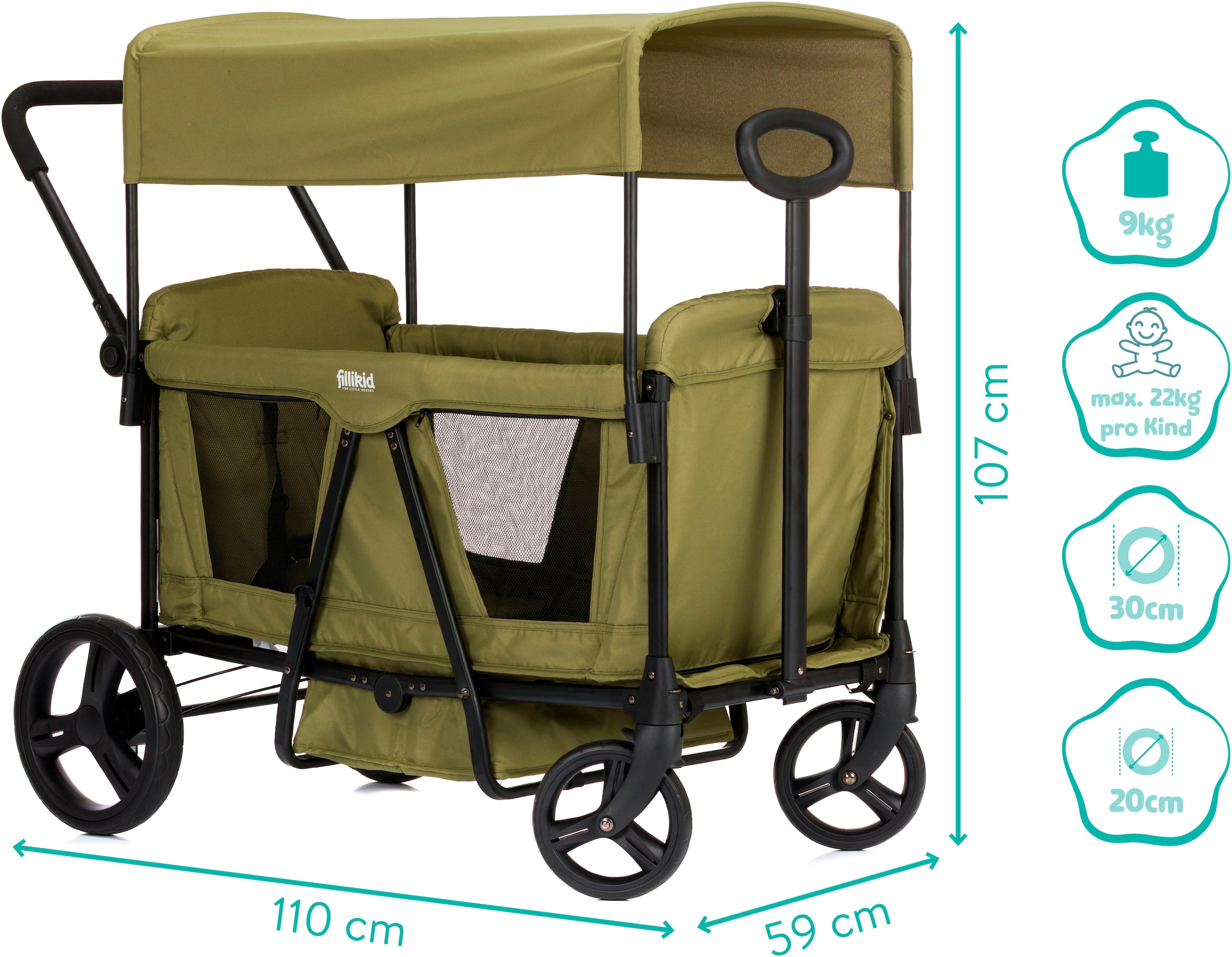 Fillikid Bollerwagen »Oskar« faltbar; für zwei Kinder