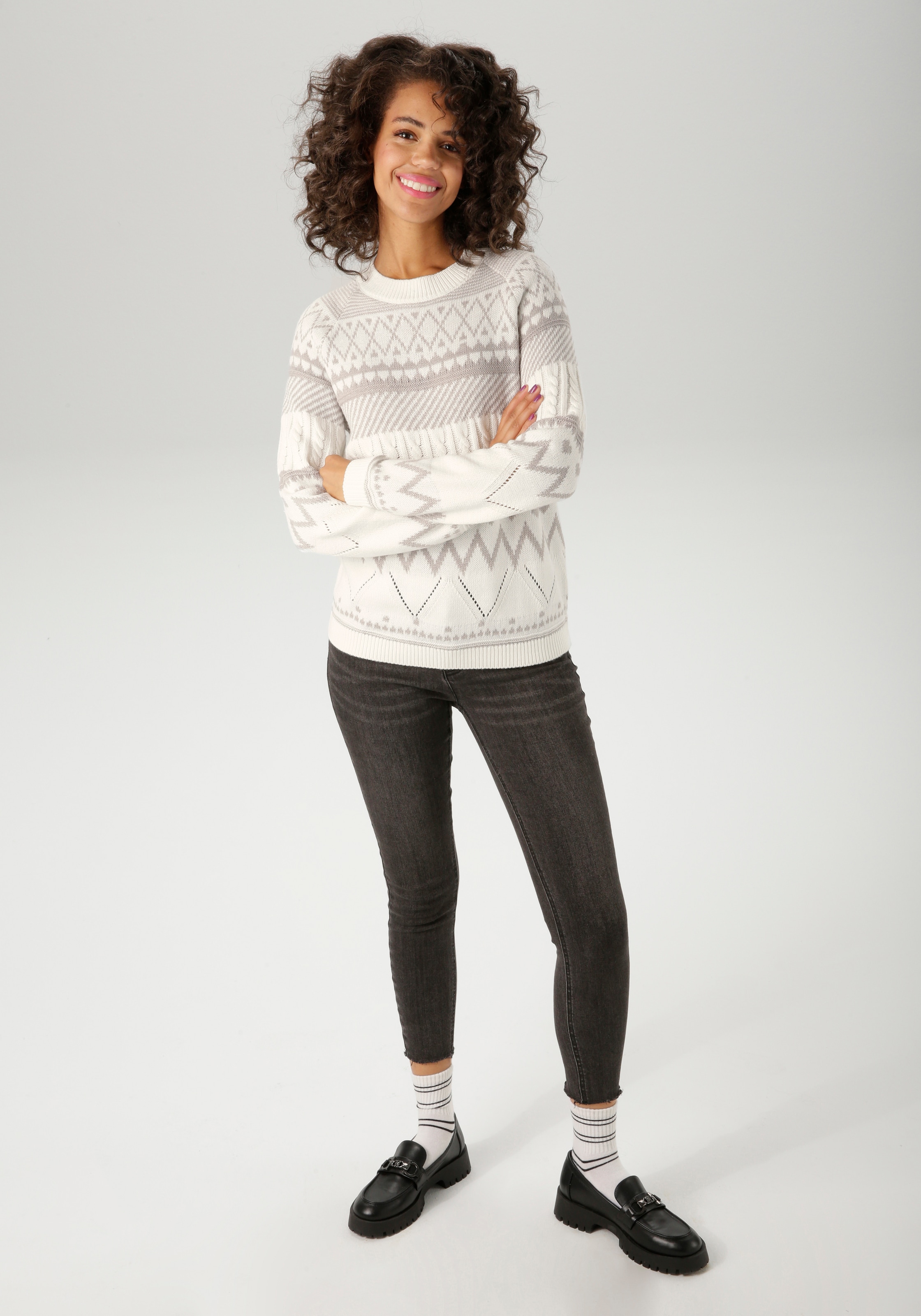 Aniston CASUAL Strickpullover im trendigen Muster-Mix