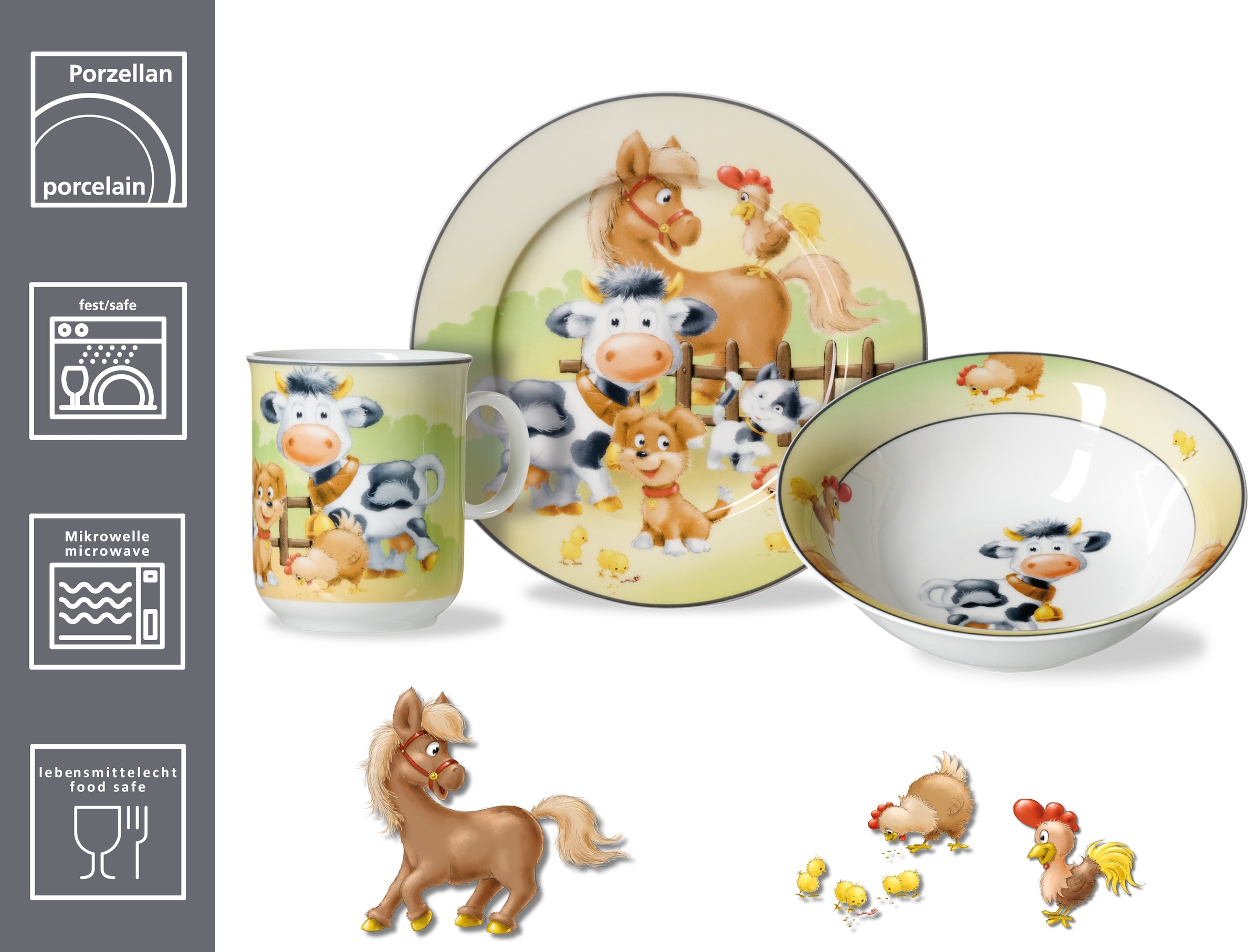 Ritzenhoff & Breker Kindergeschirr-Set »Hoftiere«, (Set, 3 tlg.), im Geschenkkarton