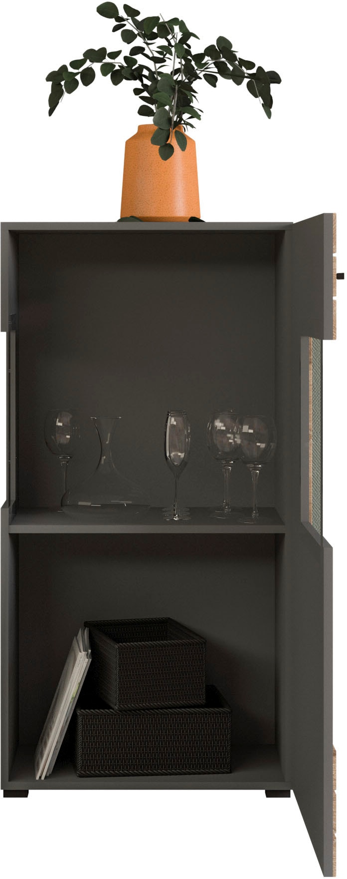 INOSIGN Vitrine »Aalborg, Höhe 118 cm, 1 Glastür, 2 Fächer, 2-farbig, Metallgriffe«, Anrichte, Schrank, Kommode, Midischrank, Wohnmöbel, Wohnzimmer