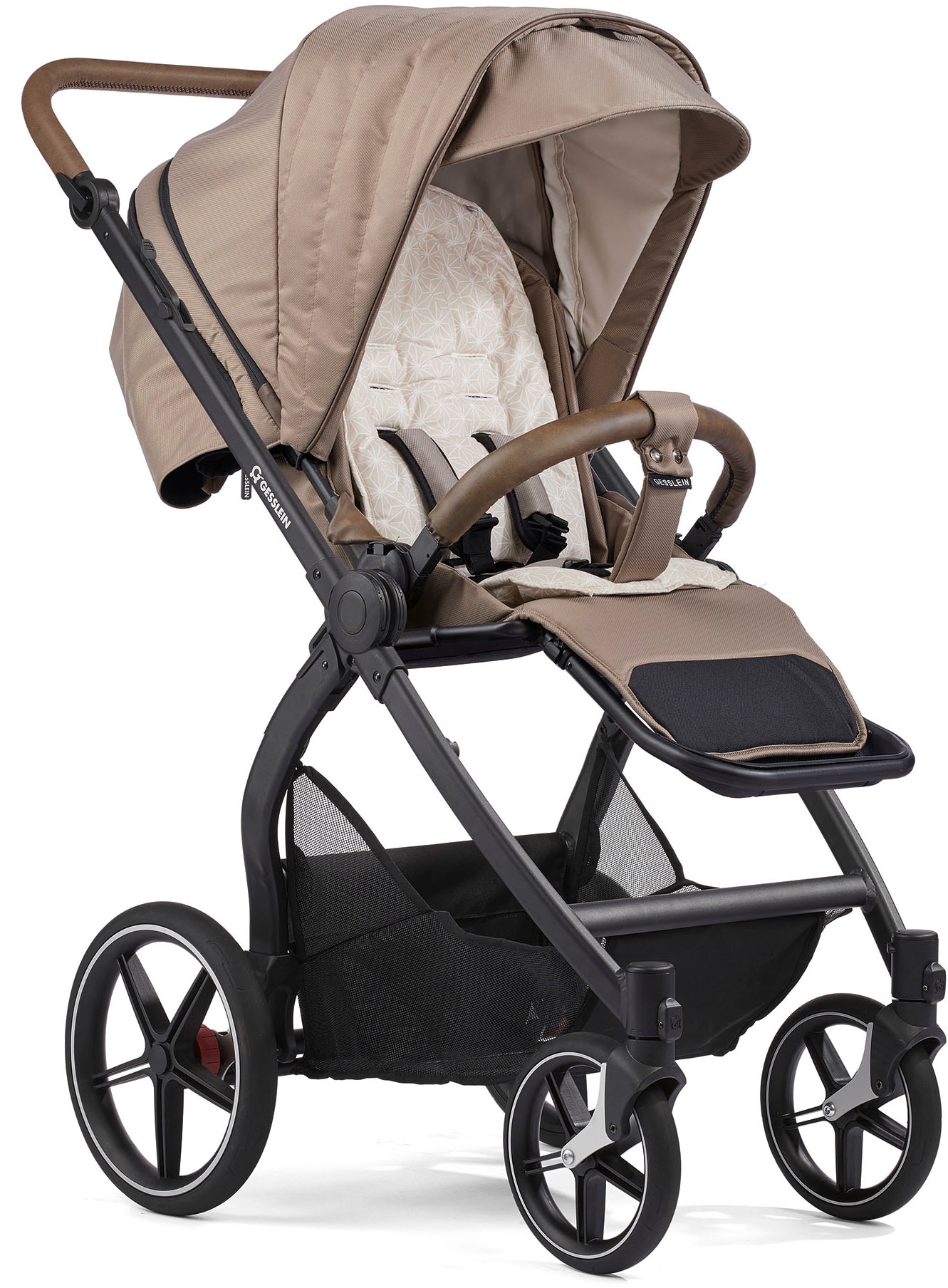 Gesslein Kombi-Kinderwagen »FX4 Soft+ mit Aufsatz Swing schwarz, sand«, mit Babywanne C3 und Babyschalenadapter