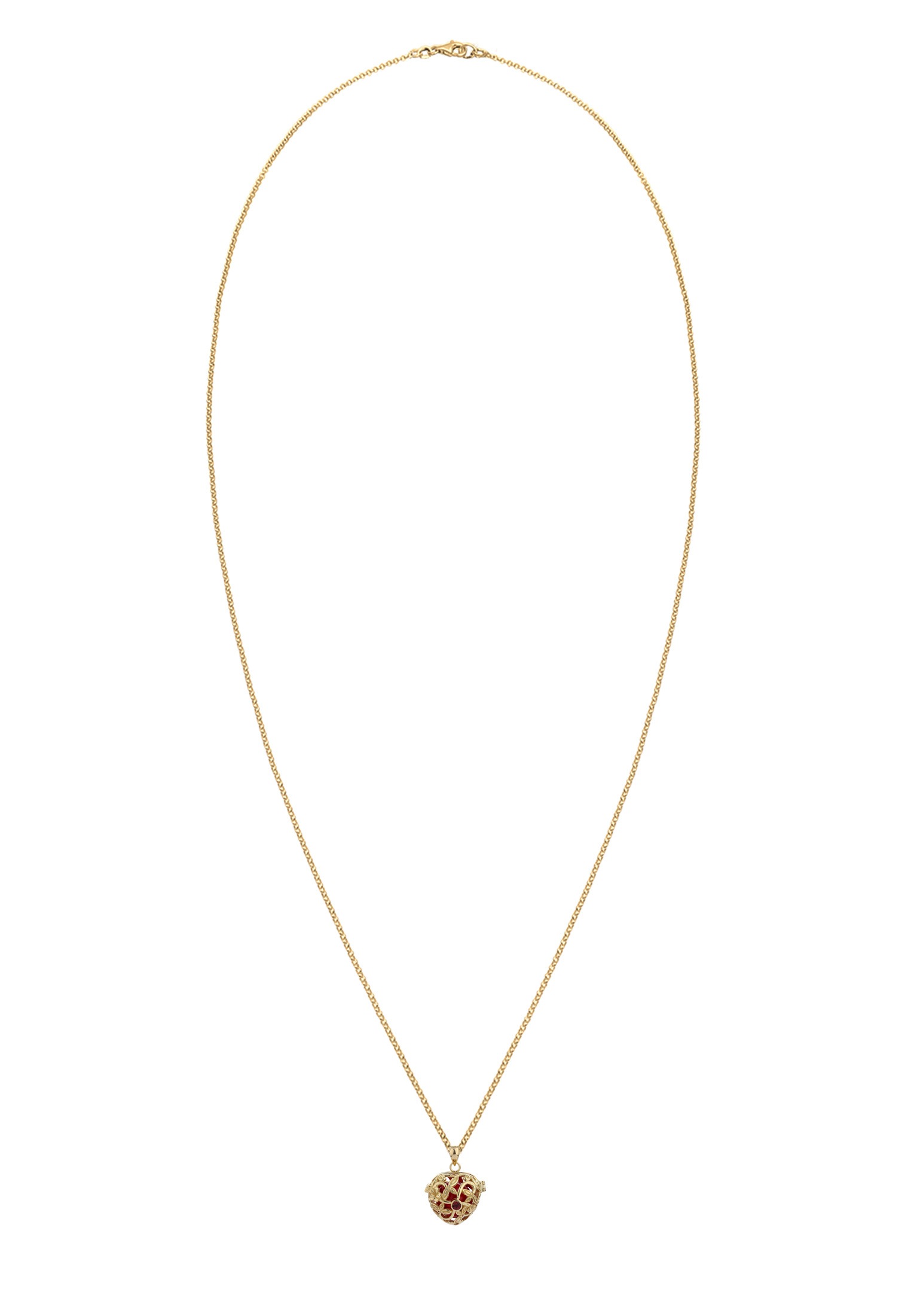 Nenalina Lange Kette »Halskette Herz Klangkugel Granat Ornament 925 Silber«