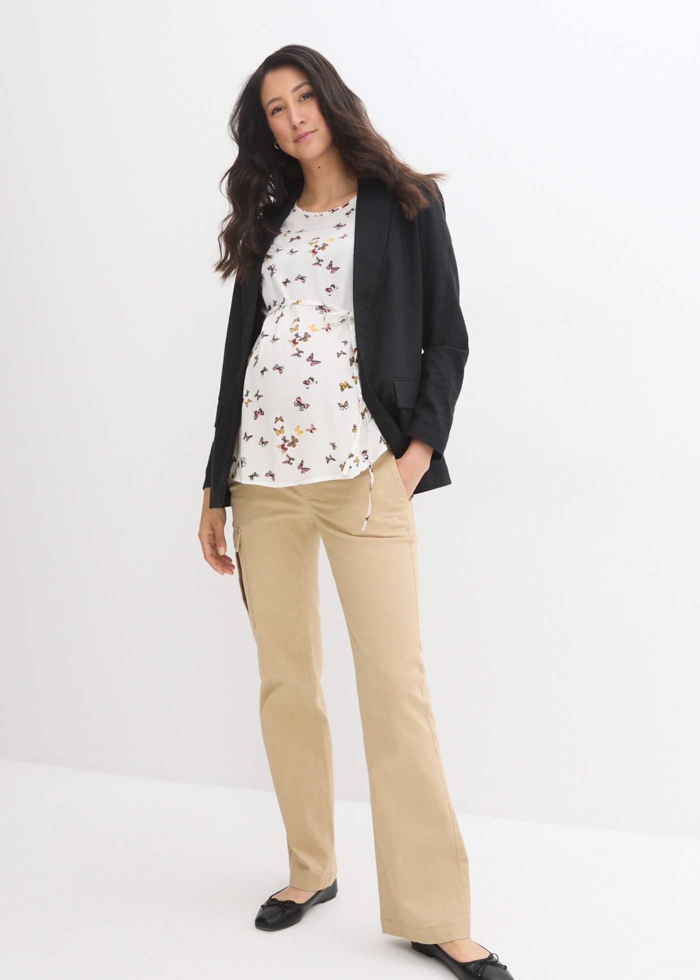 bonprix Umstandsbluse figurumspielende Passform, mit kurzem Arm, mit Bindeband