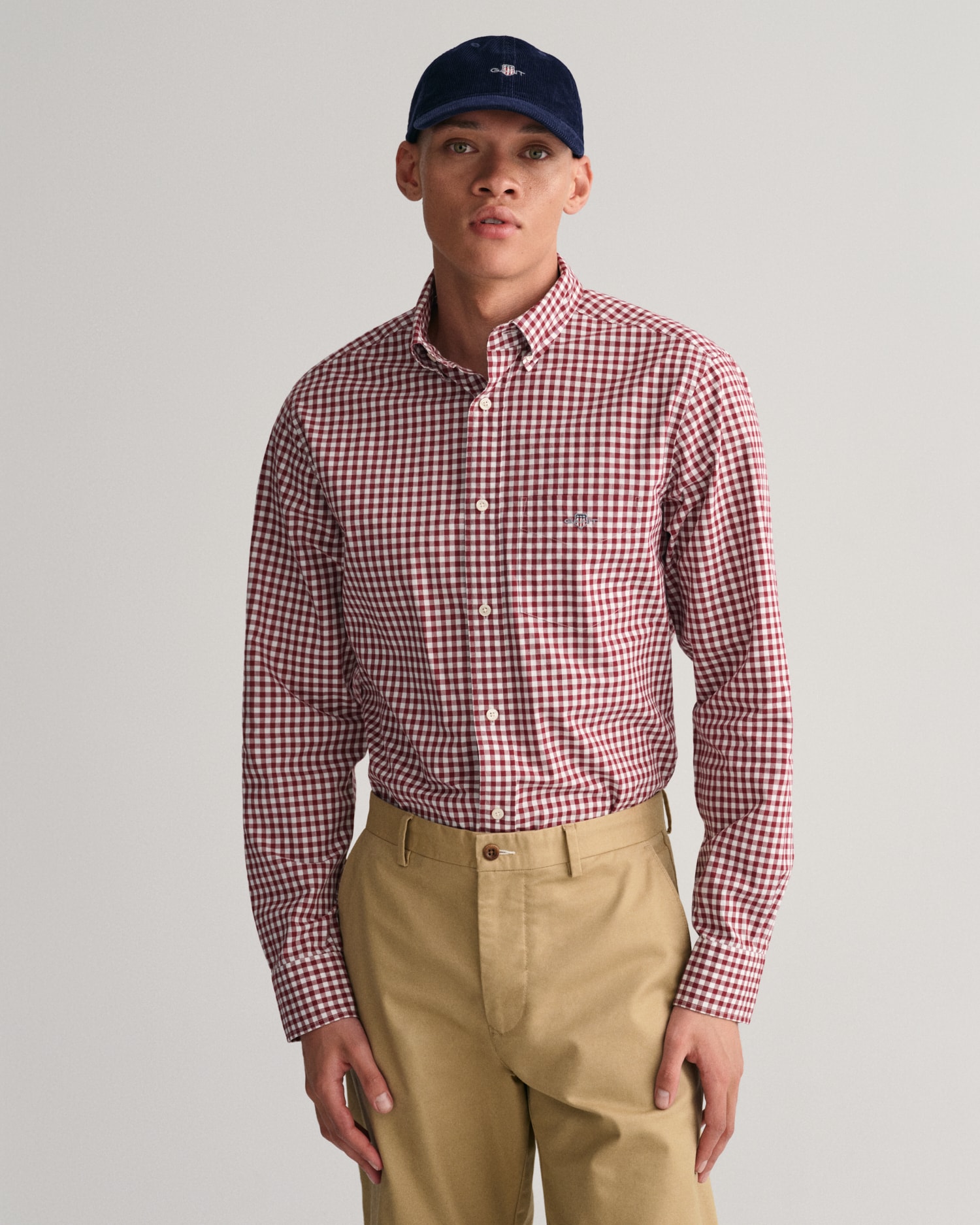 Gant Langarmhemd »REG POPLIN GINGHAM SHIRT« mit Logostickerei auf der Brust