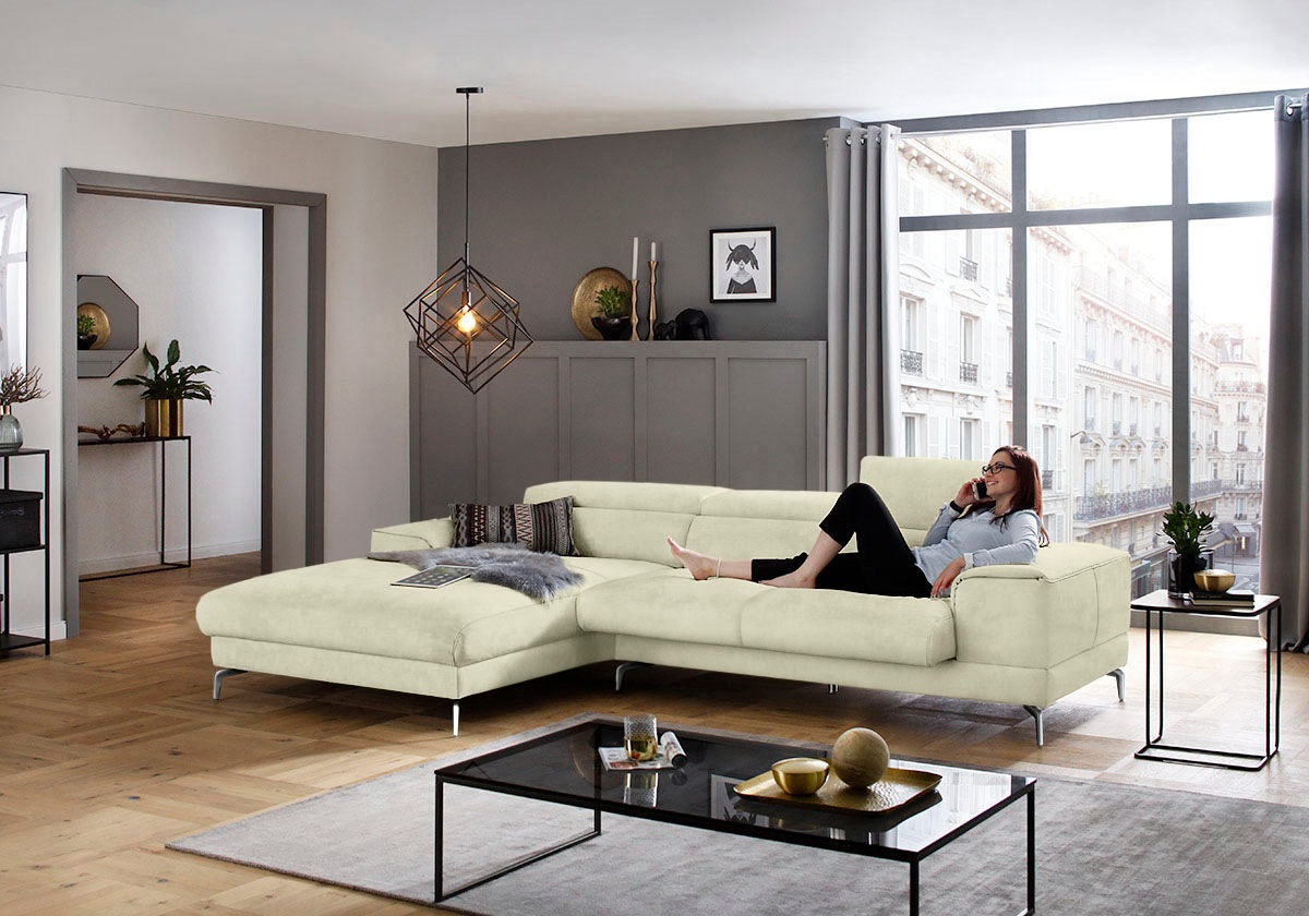 W.SCHILLIG Ecksofa »piedroo, Designsofa mit tollem Sitzkomfort, bequem und elegant, L-Form«, Kopfteilverstellung, wahlweise mit Sitztiefenverstellung, Breite 303cm
