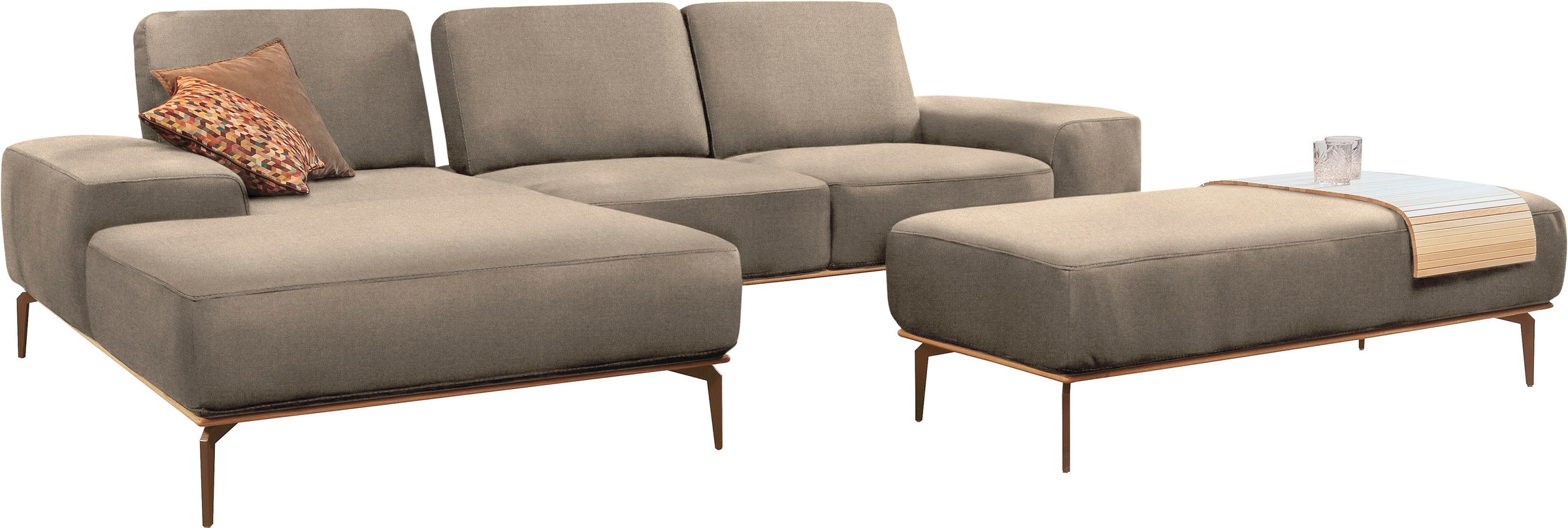 W.SCHILLIG Ecksofa »run, Designsofa mit tollem Sitzkomfort, L-Form«, mit Holzsockel, Füße in Bronze pulverbeschichtet, Breite 299 cm