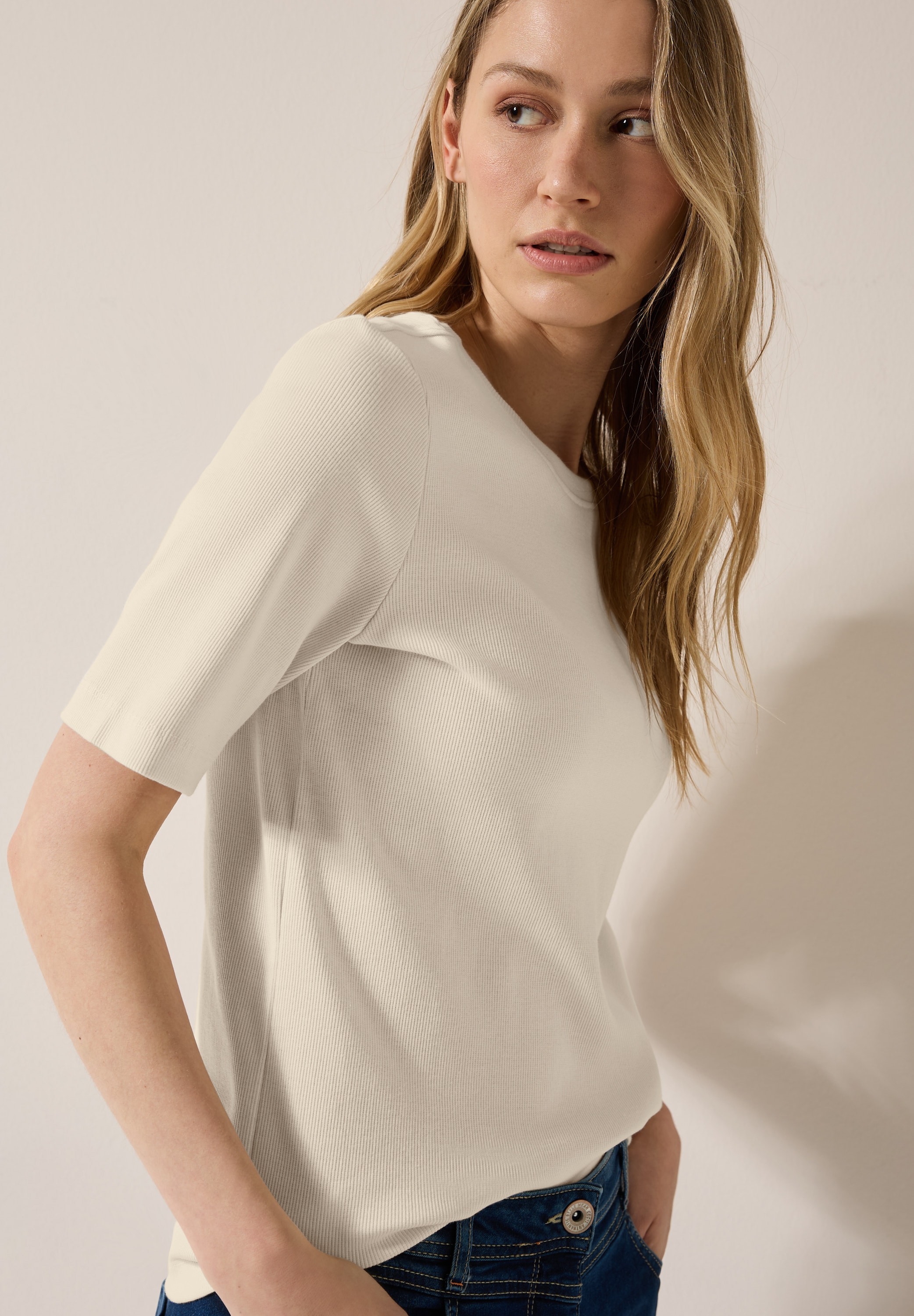 Cecil T-Shirt, mit feiner Ripp Struktur