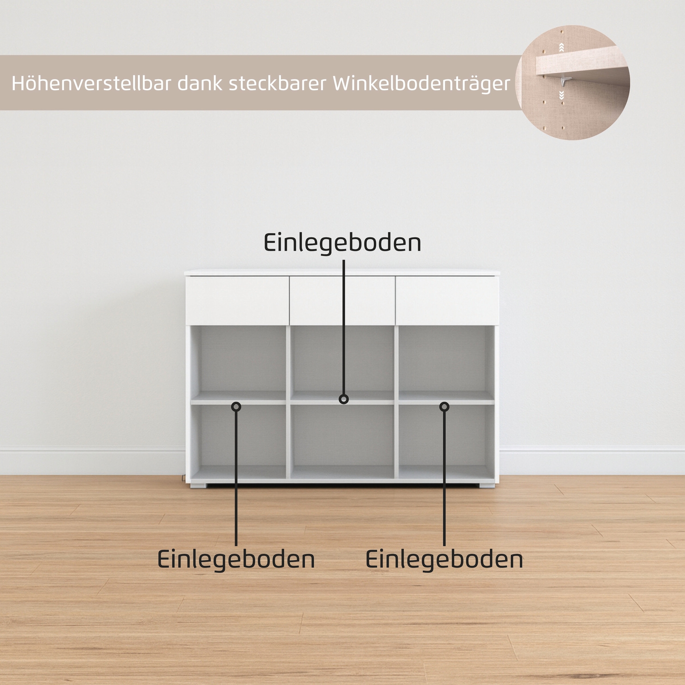rauch Kombikommode »Sideboard Schubladenkommode CORTONA mit Dekor-Front« Breite 120 cm inkl. Soft-Close-Funktion,  mit 3 Schubladen und 3 verstellbaren Einlegeboden MADE IN GERMANY