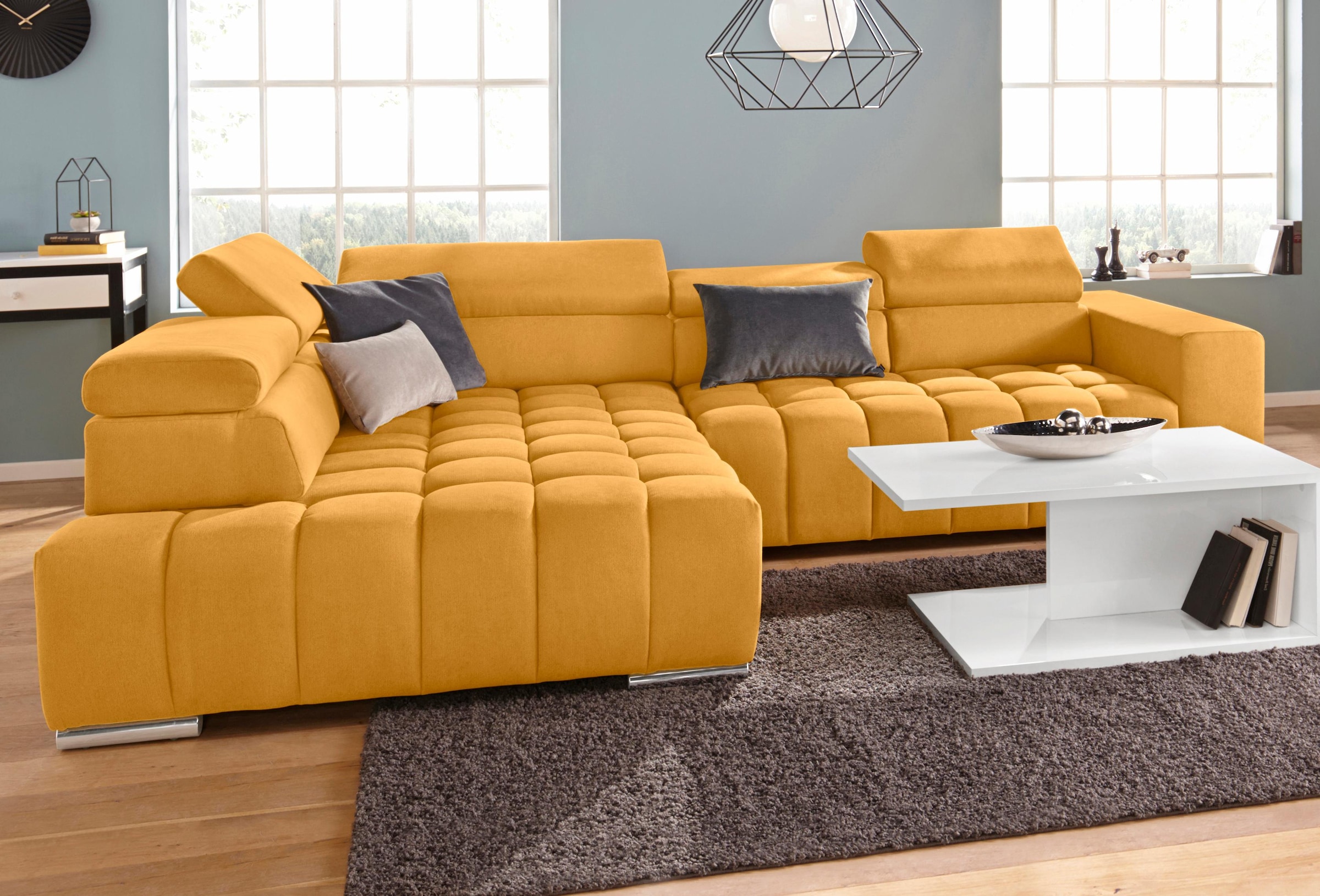 exxpo - sofa fashion Ecksofa »Elias, aktuelle Kreuzsteppung im Sitz, bequem, L-Form«, mit Kopf- bzw. Rückenverstellung, wahlweise mit Bettfunktion