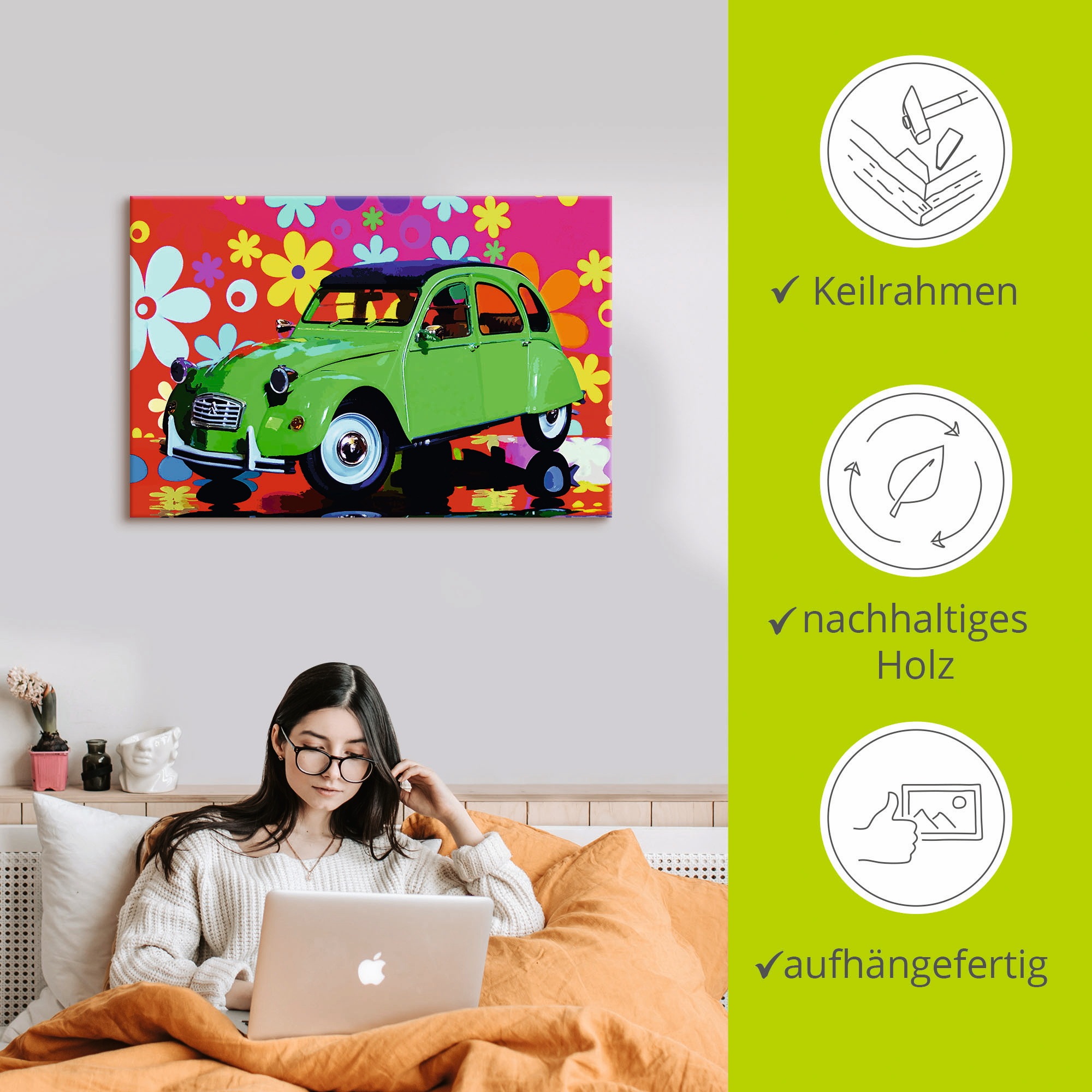 Artland Wandbild »CitroÃ«n 2CV grün«, Auto, (1 St.), als Alubild, Outdoorbild, Leinwandbild, Poster in verschied. Größen