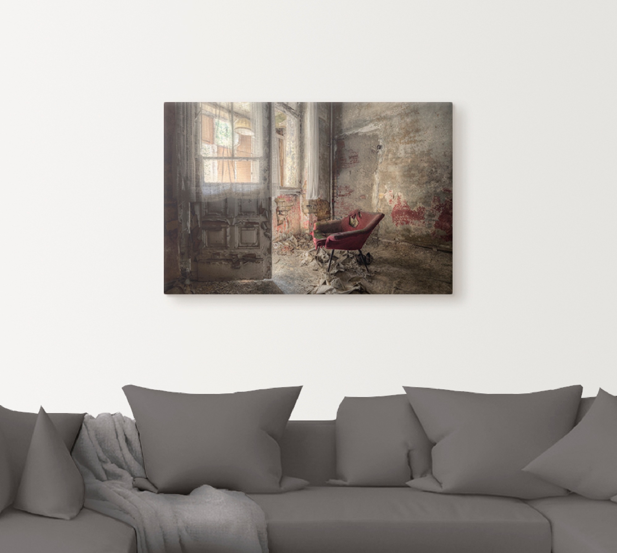 Artland Wandbild »Lost Place - roter Sessel I«, Innenarchitektur, (1 St.), als Alubild, Outdoorbild, Leinwandbild, Poster, Wandaufkleber