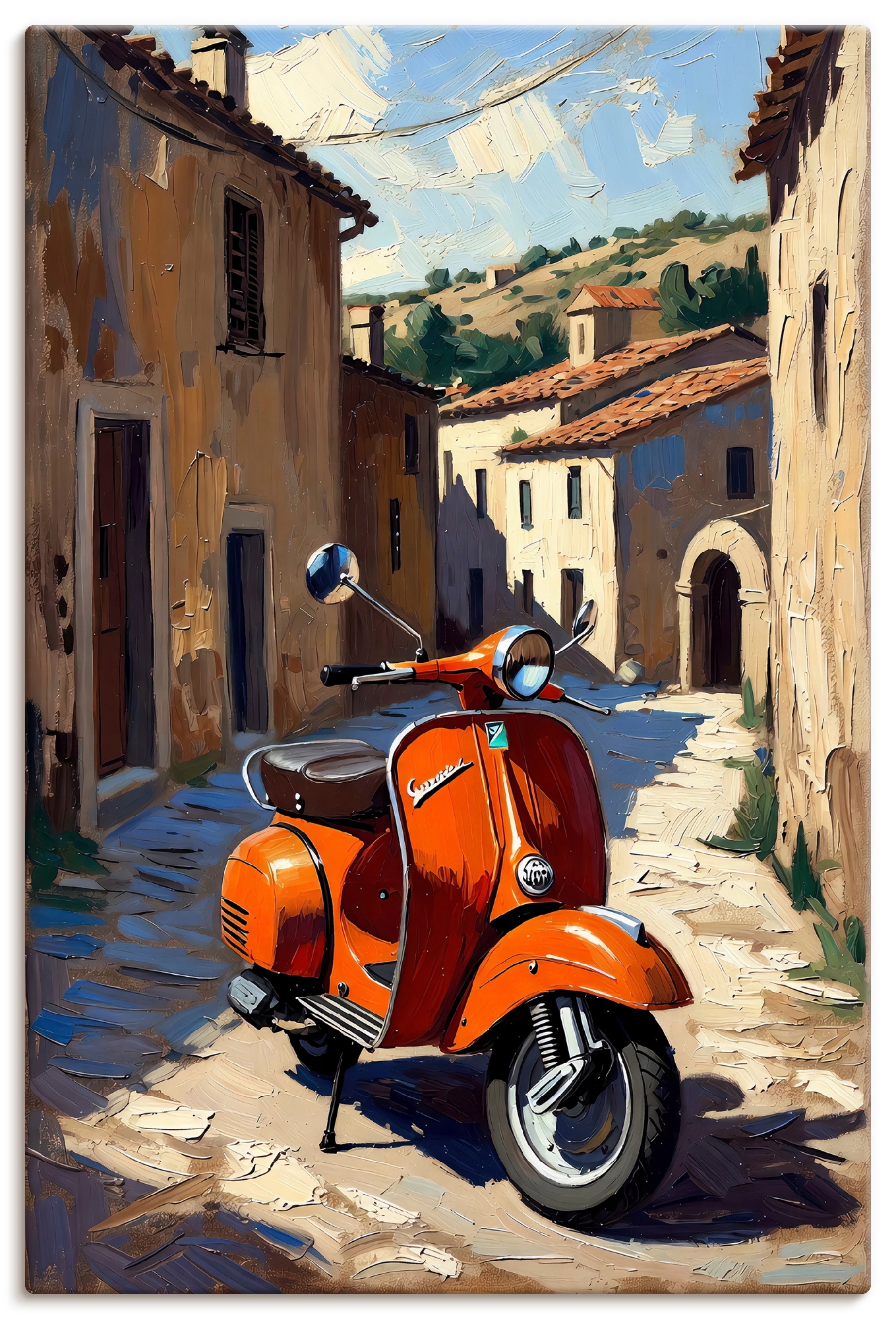 Artland Wandbild "Roter Motorroller im Süden von Italien" 1 Stk. tlg. als Alubild, Leinwandbild, Poster, Wandaufkleber in verschied. Größen
